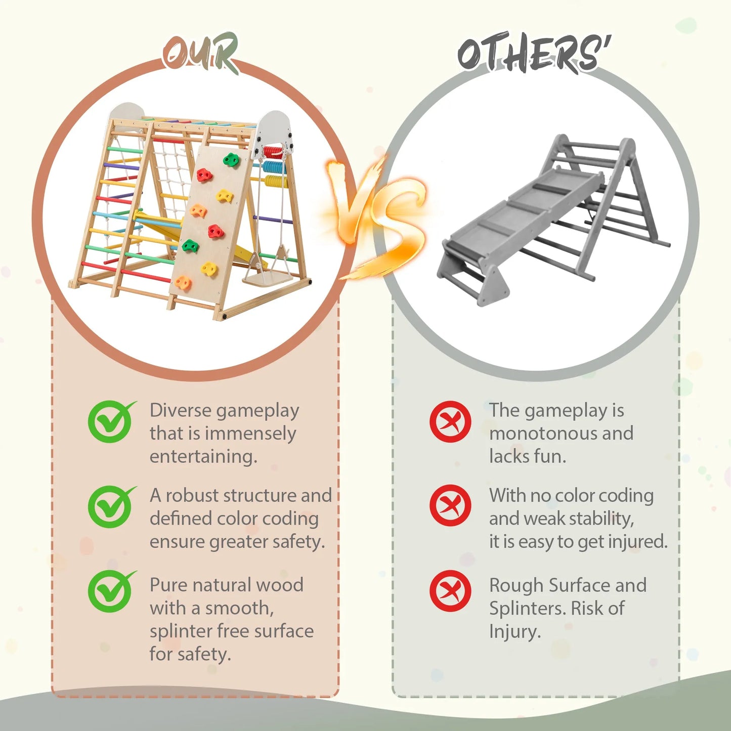 9-in-1 Foldable Kids Climbing Frame & Slide, Wooden Toddler Playground with Swing, Monkey Bars, Climbing Rock, Abacus Game – Indoor Outdoor Playset – view 10