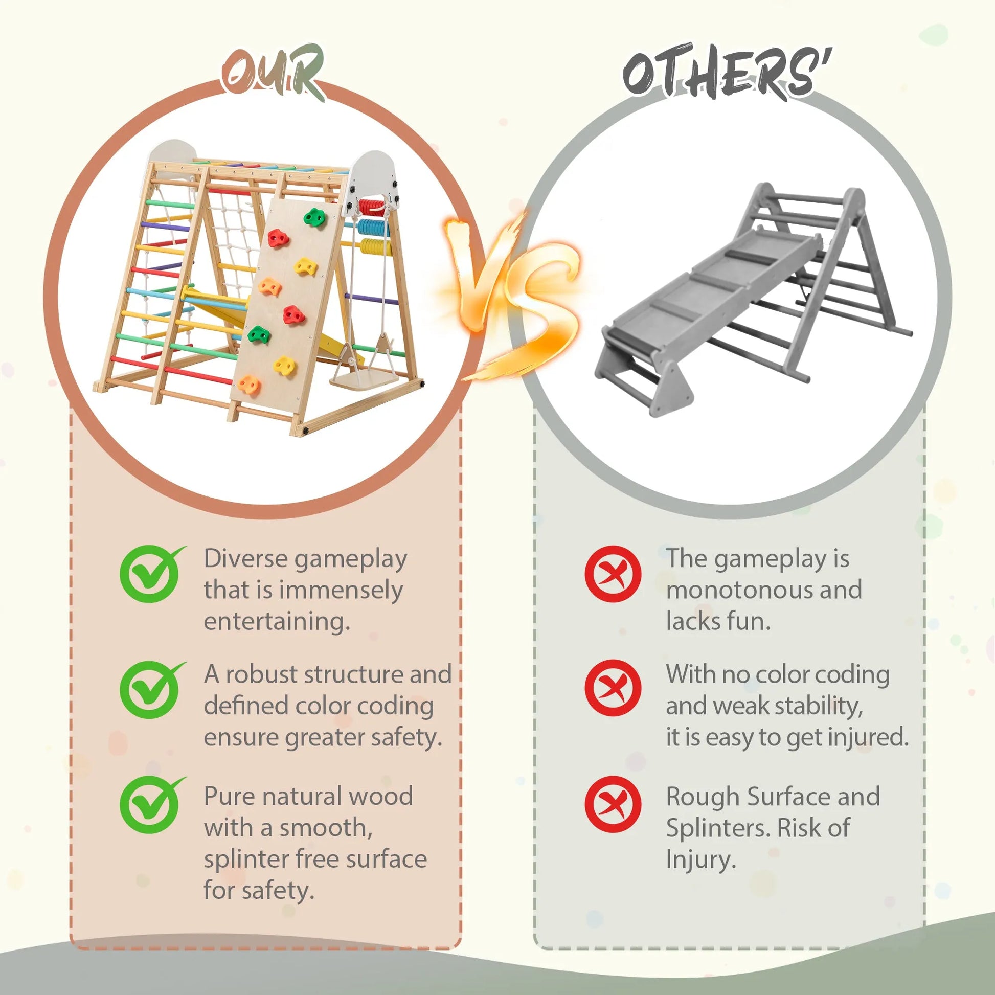 9-in-1 Foldable Kids Climbing Frame & Slide, Wooden Toddler Playground with Swing, Monkey Bars, Climbing Rock, Abacus Game – Indoor Outdoor Playset – view 10