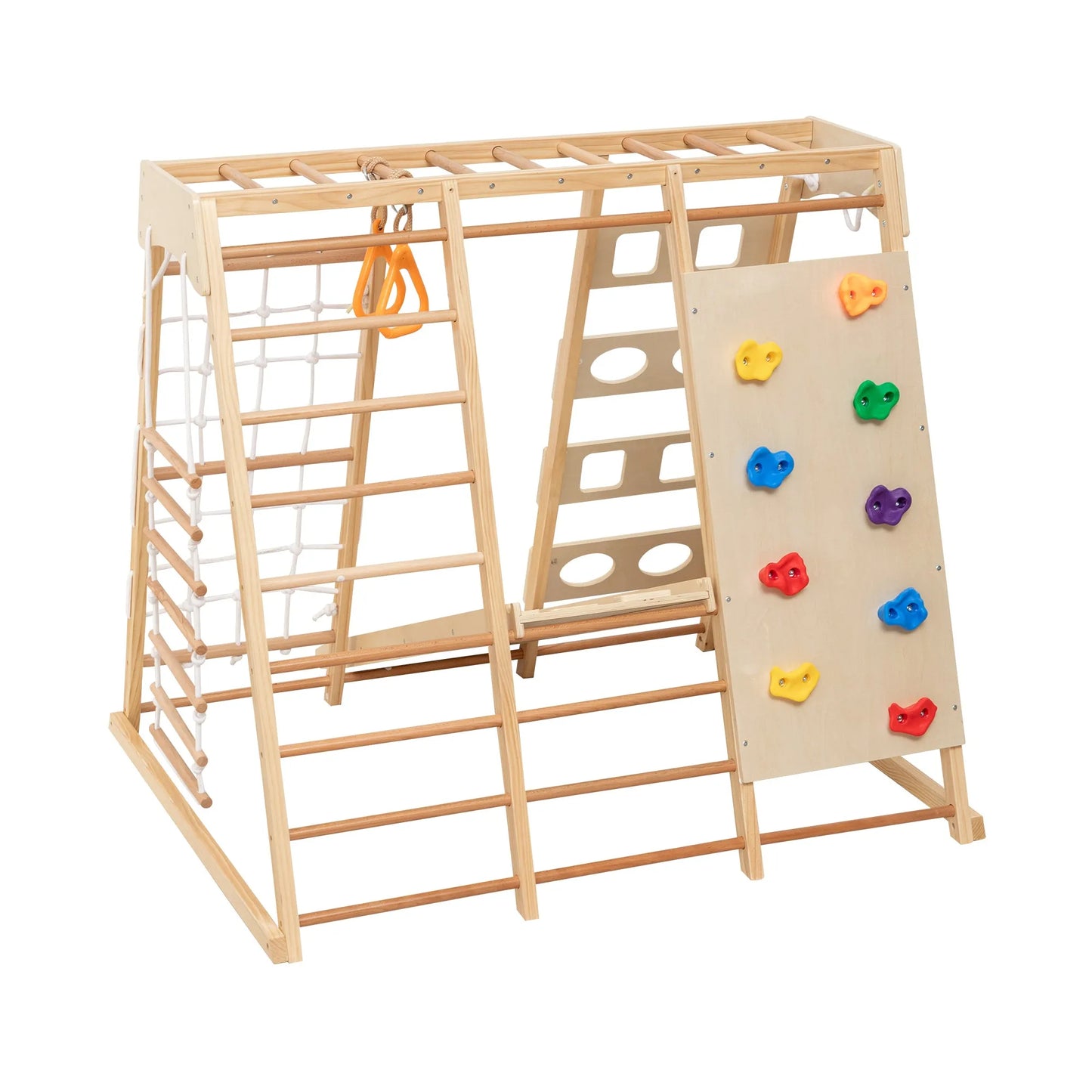 9-in-1 Slide and Climbing Wall for Toddlers 3+, Wooden Indoor Play Structure, Heavy Duty 176 lbs Capacity, Safe Rounded Edge Natural Wood, Balance & – view 10