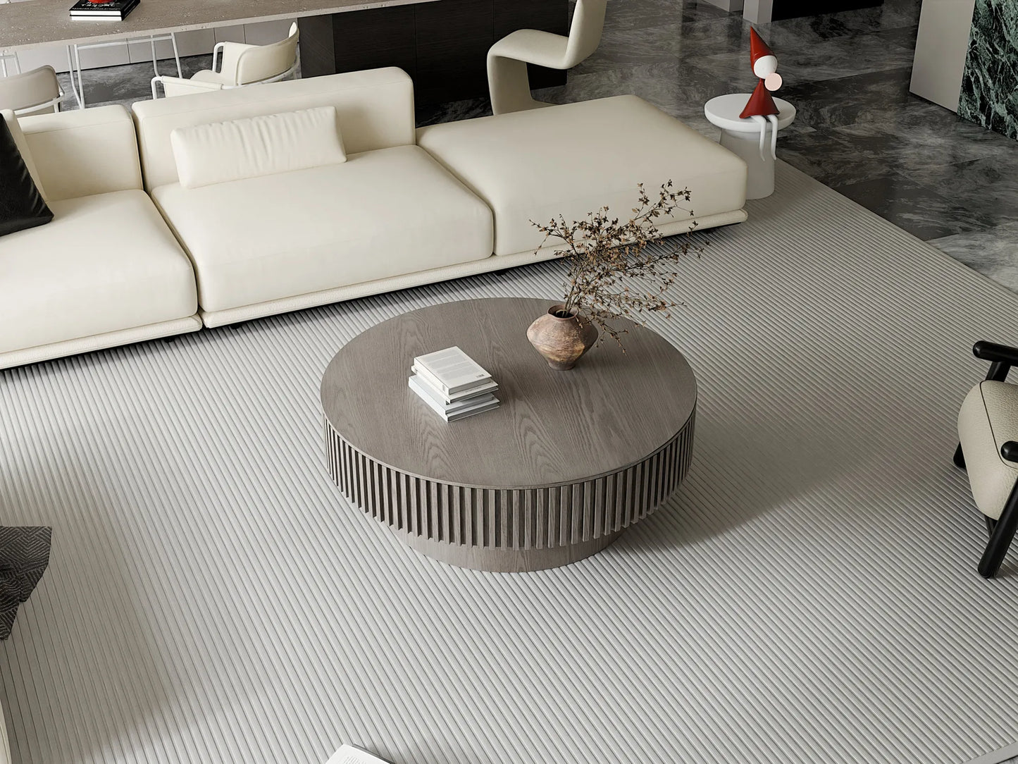 39.37'' Round Coffee Table with Storage Solid Wood Veneered Modern Coffee Table Accent Tea Table for Living Room, Bedroom, Apartment or Office, Grey – view 10