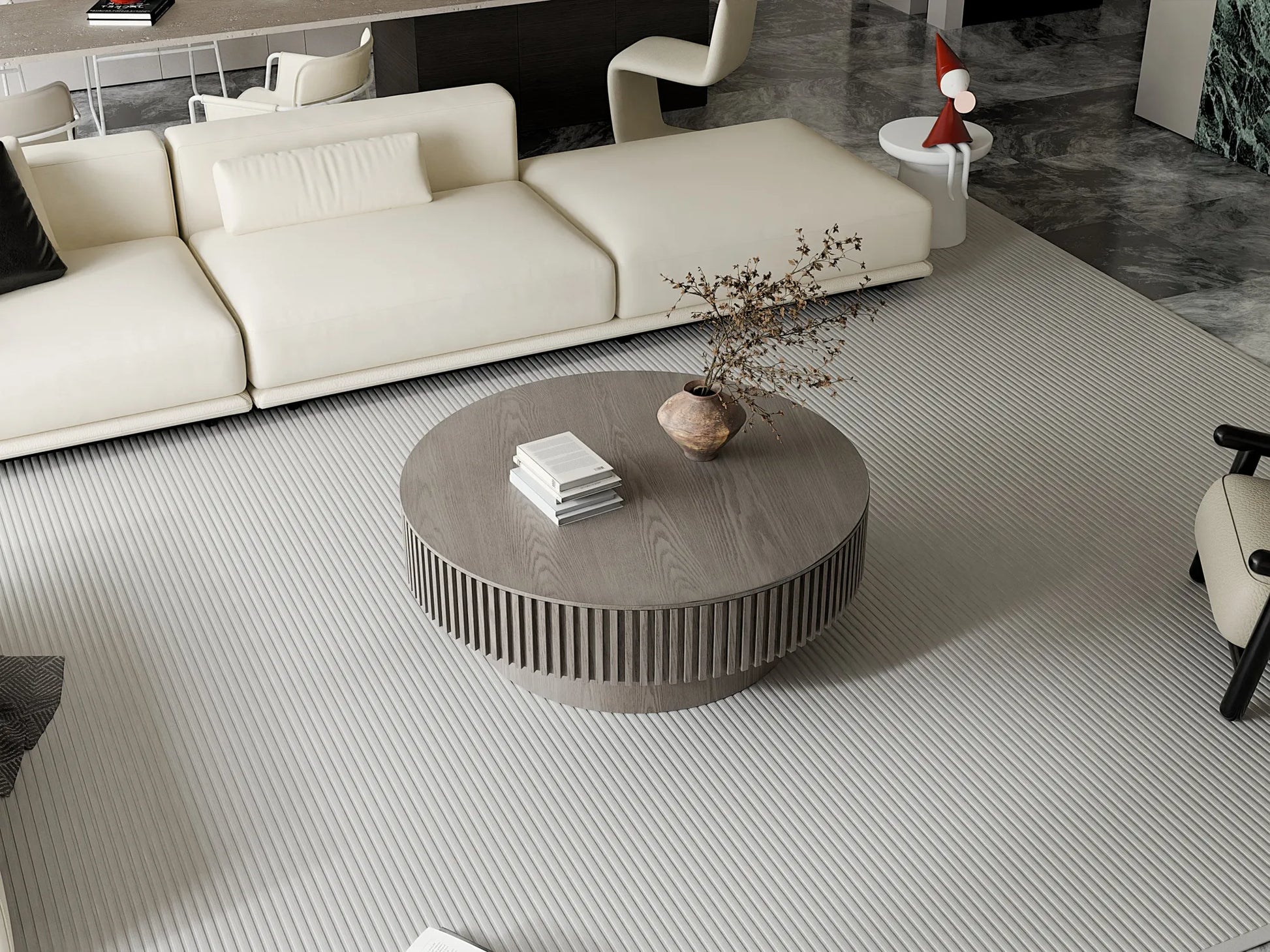 39.37'' Round Coffee Table with Storage Solid Wood Veneered Modern Coffee Table Accent Tea Table for Living Room, Bedroom, Apartment or Office, Grey – view 10