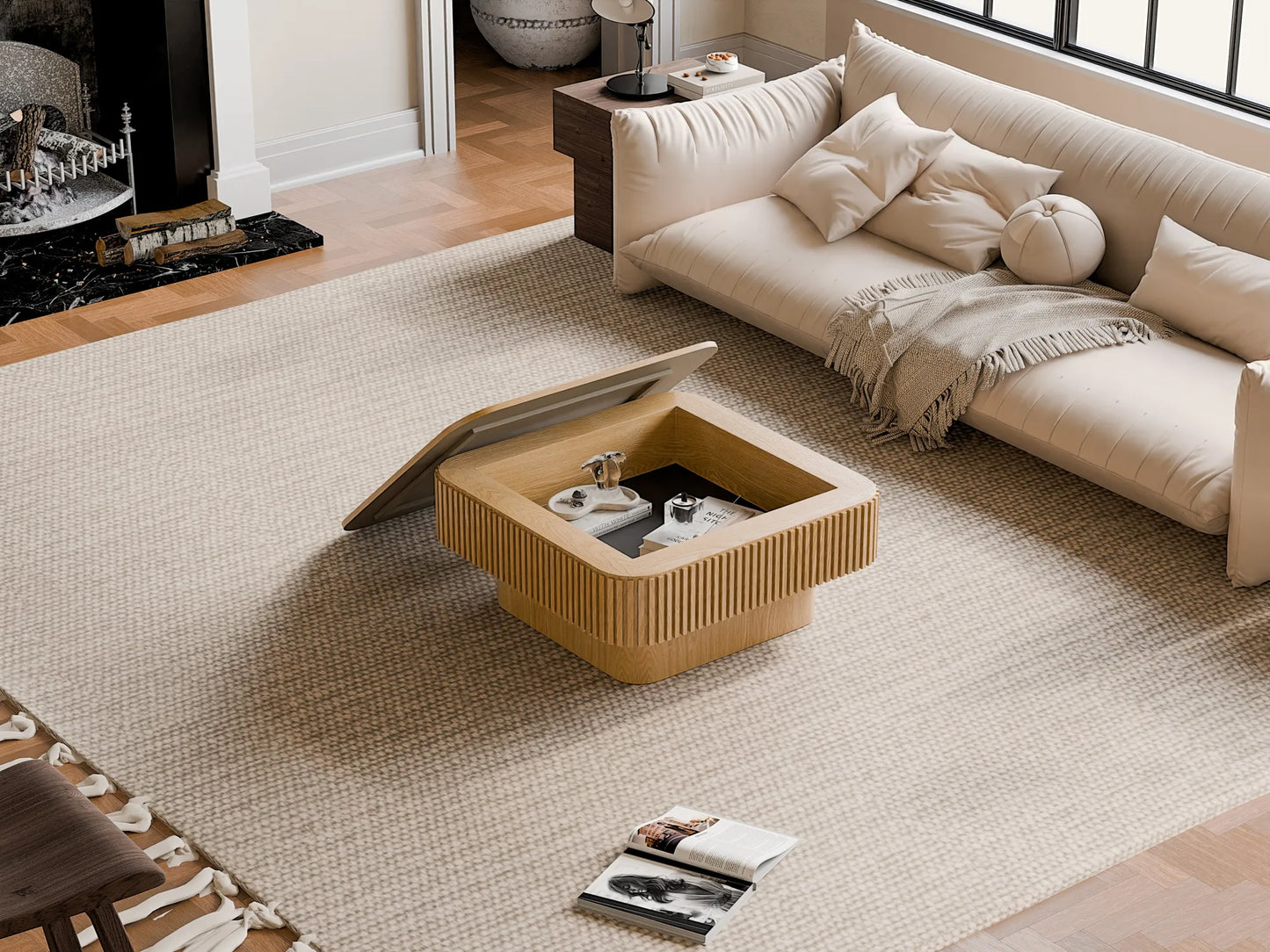 31.5'' Square Coffee Table with Storage Solid Wood Veneered Modern Coffee Table Accent Tea Table for Living Room, Bedroom, Apartment or Office – view 10