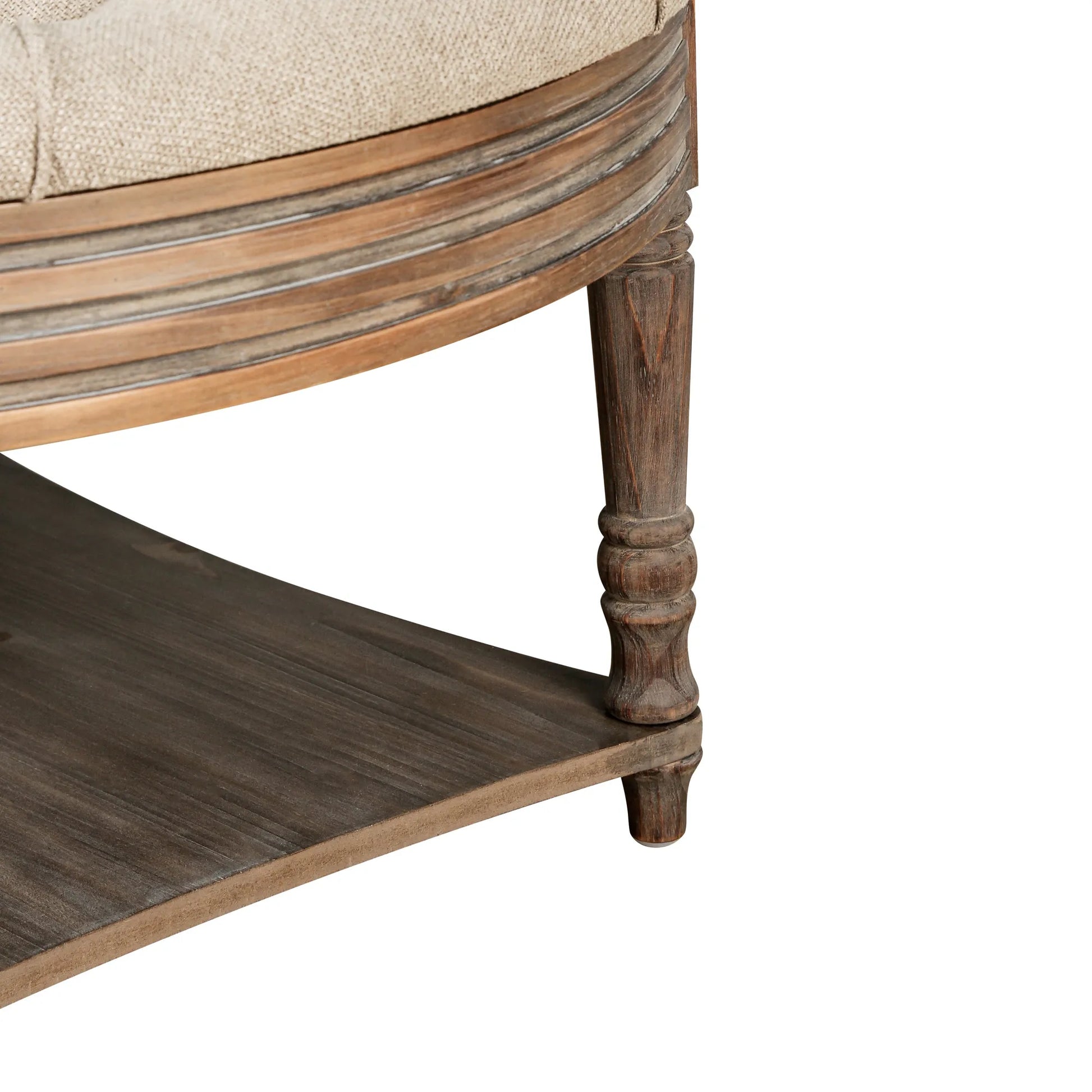 Large Round Waterproof Ottoman Coffee Table 2 Tier Oversized Button Tufted Ottoman with Wooden Shelf Storage Farmhouse Upholstered Coffee Table – view 10