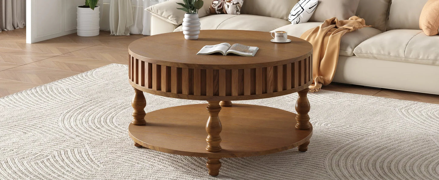 Farmhouse Fluted Coffee Table with Storage and Flip-Top Lids, Rustic Brown Center Table for Living Room with Spacious Hidden Storage, Sturdy Durable – view 10