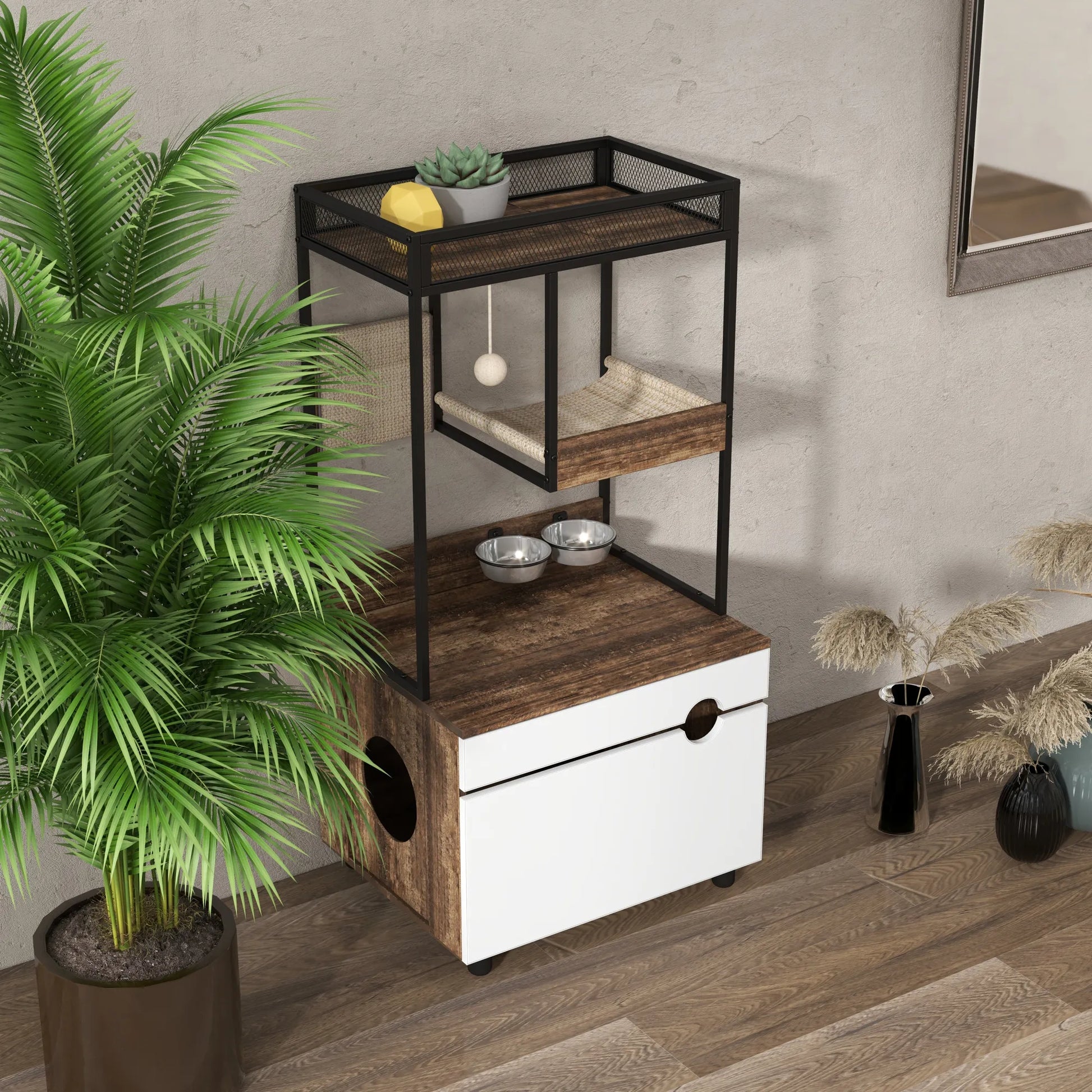 Cat Litter Box Enclosures with Cat Tree Tower, Cat Furniture ,Cat Cabinet – view 10