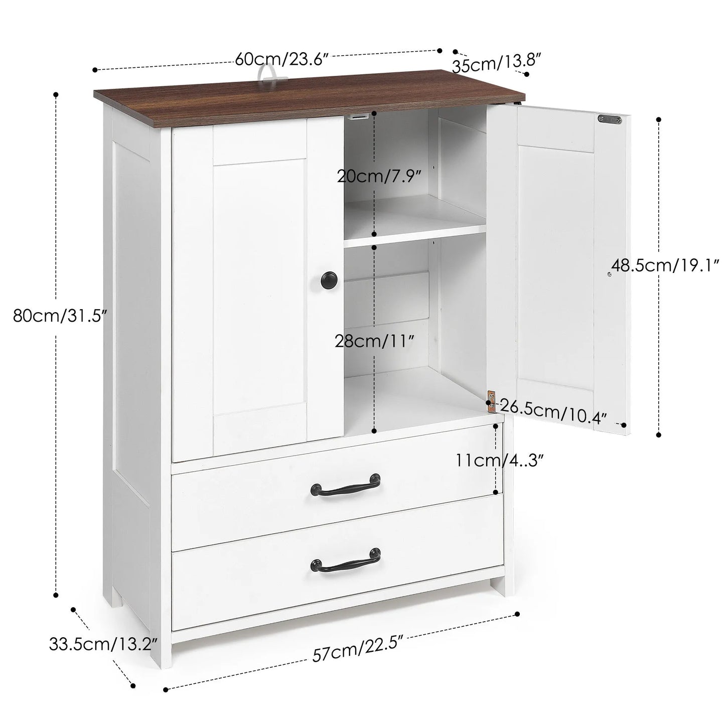 Dog feeding station, double door locker with 2 adjustable dog bowls, 3 hooks on right side, white – view 10