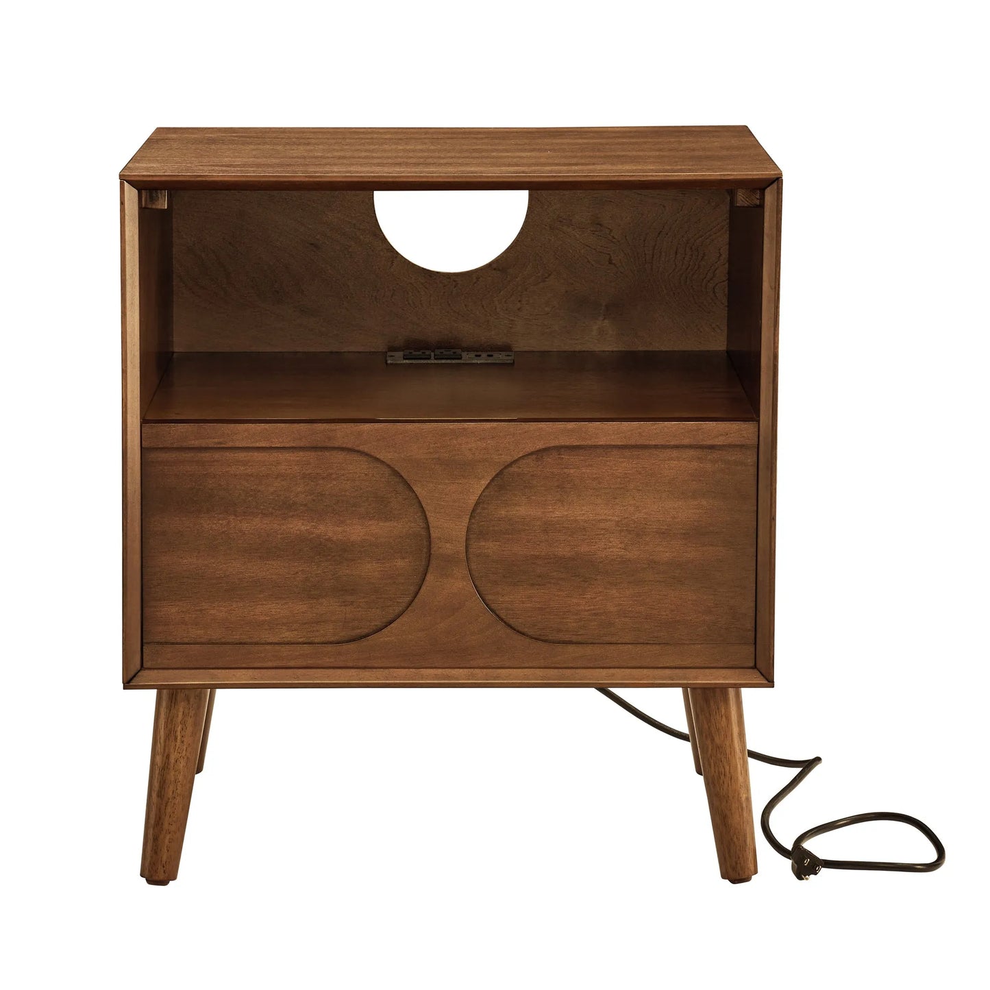 Mid Century Modern Fluted Nightstand with Charging Station USB Ports & Outlet Hole & 4 Solid Wood Legs, Farmhouse End Table with Open Space and – view 10