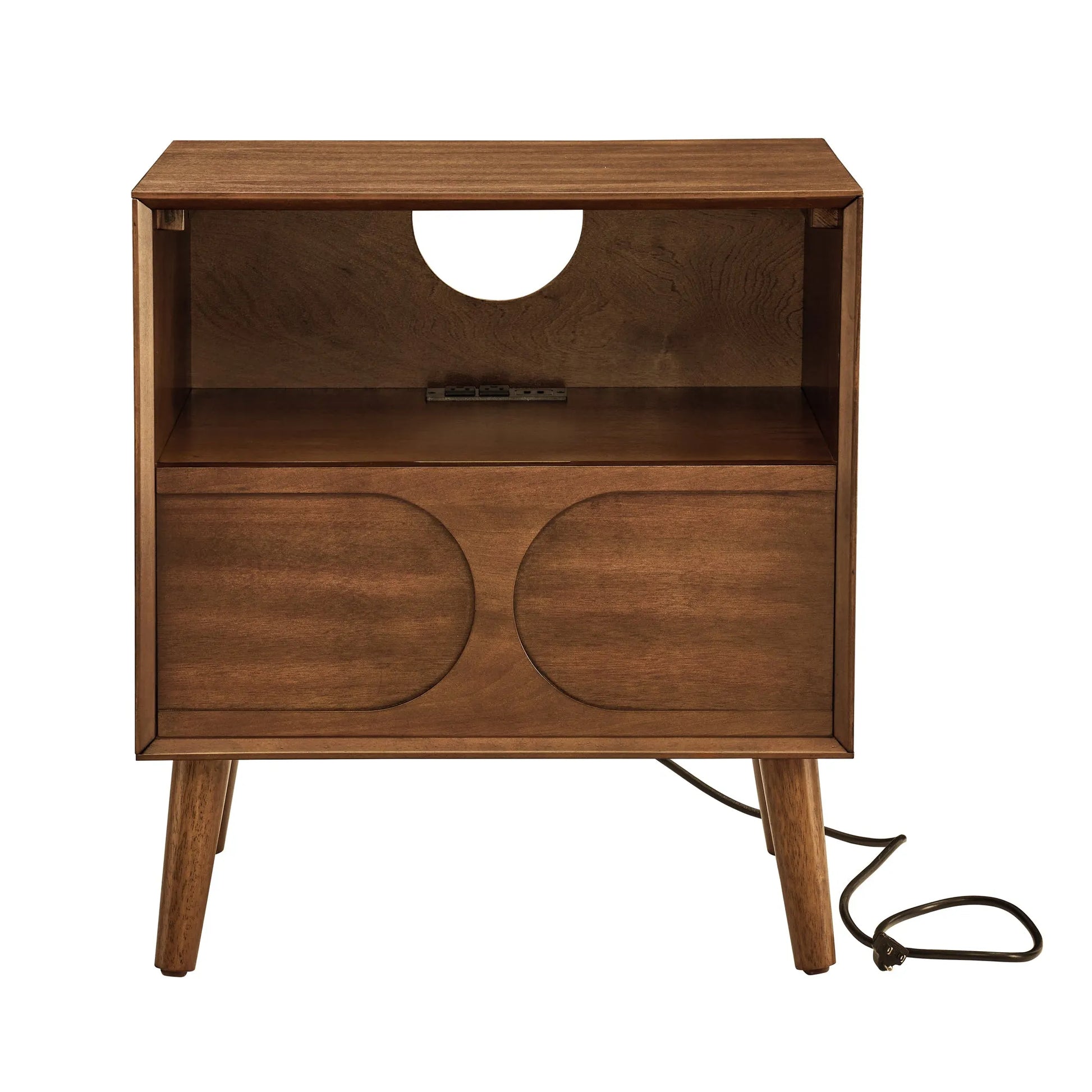 Mid Century Modern Fluted Nightstand with Charging Station USB Ports & Outlet Hole & 4 Solid Wood Legs, Farmhouse End Table with Open Space and – view 10