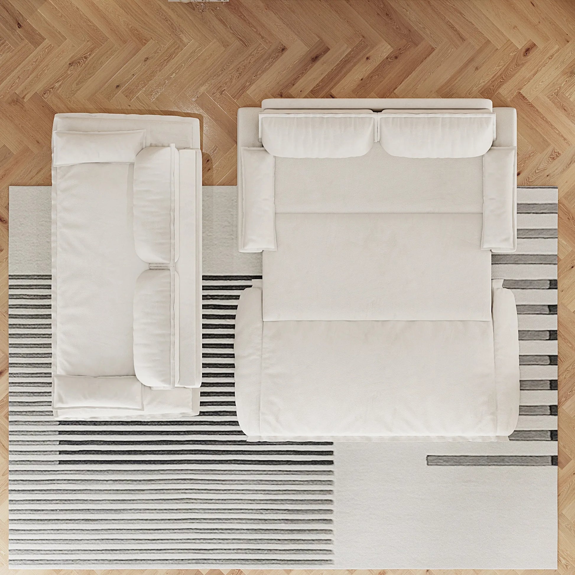 73.2'Queen Pull Out Sofa Bed,3-in-1 Convertible Sleeper Sofa,Multi-Functional Velvet Loveseat Bed,Beige/White – view 10