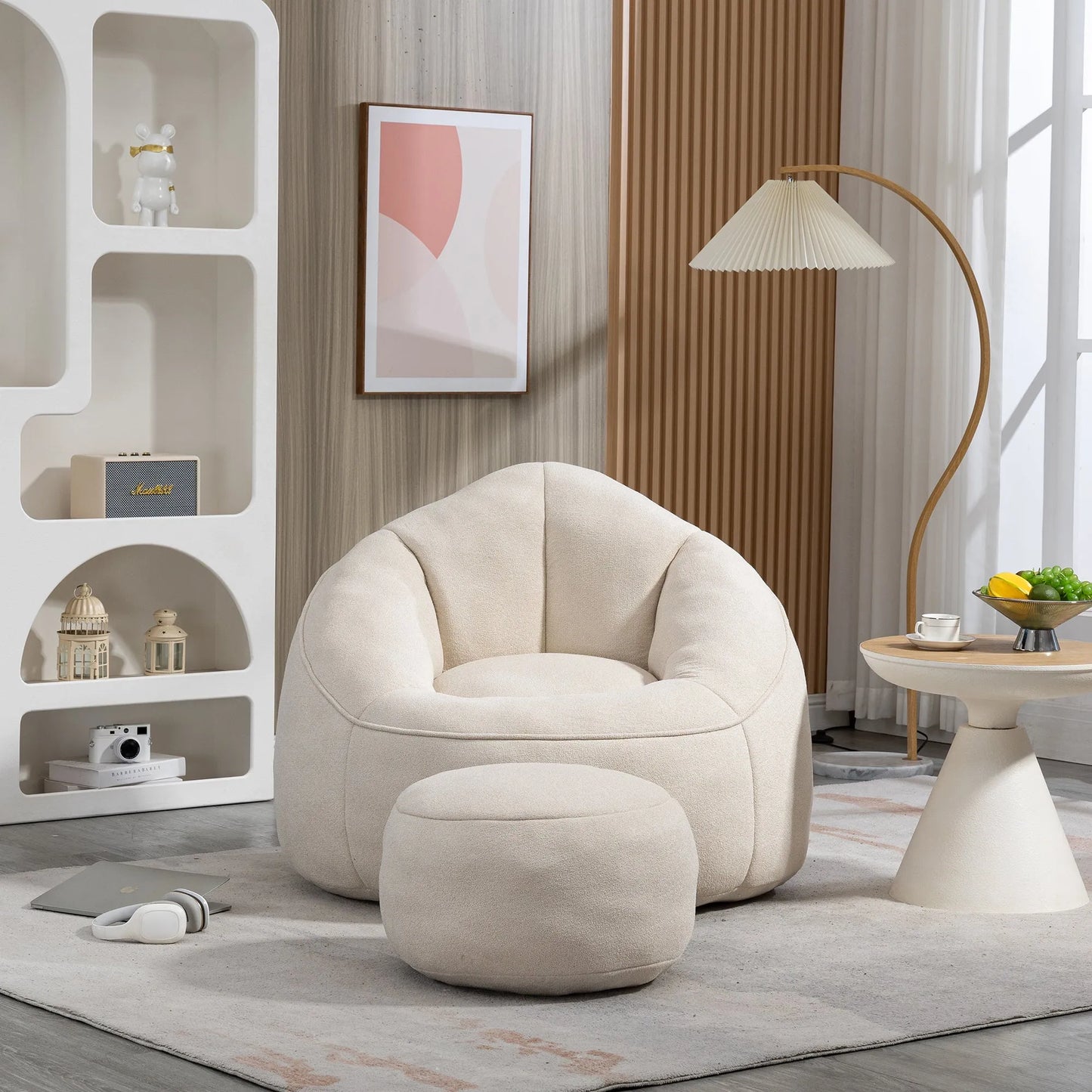 Bedding Bean Bag Sofa Chair with High-Pressure Foam and Footrest, Beige Microfiber – view 10