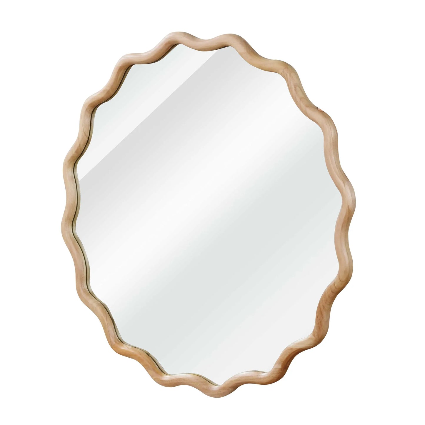 Natural Wood Color 36 inch Wavy Round Solid Wood Frame Decorative Mirror,For Bedroom, Bathroom, Living Room, Entryway – view 10