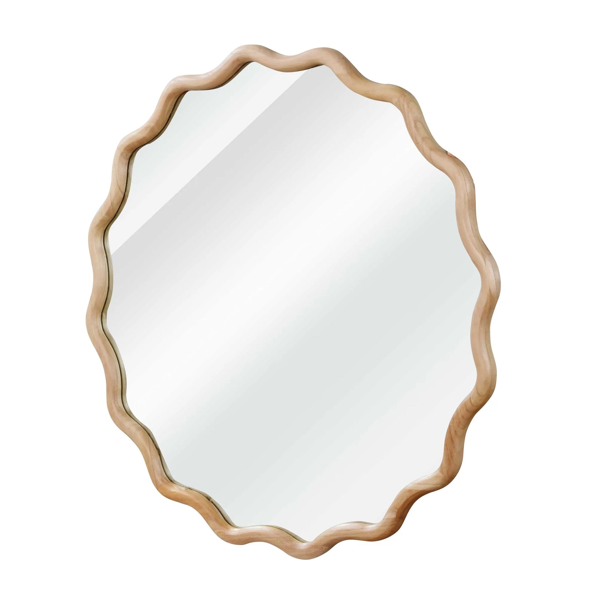 Natural Wood Color 36 inch Wavy Round Solid Wood Frame Decorative Mirror,For Bedroom, Bathroom, Living Room, Entryway – view 10