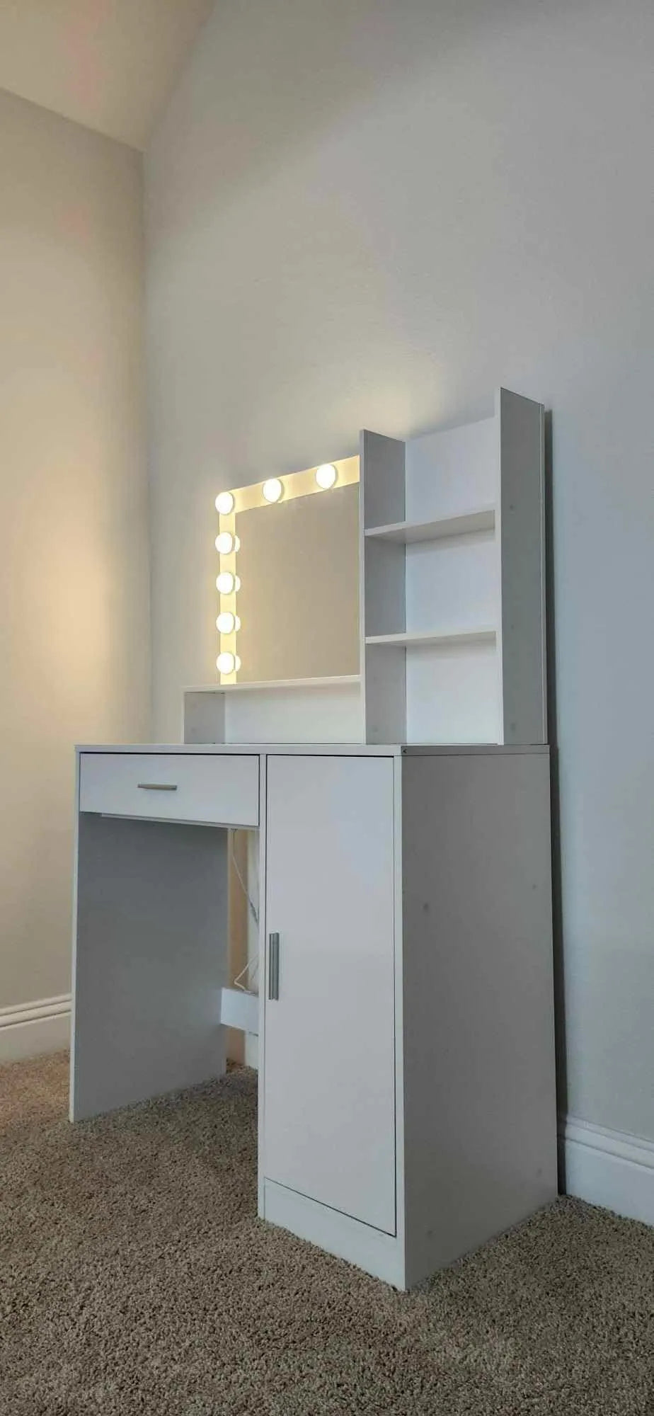 Vanity Desk with Mirror & Light, Large Drawer Three Level Storage Dresser, 3 Lighting Modes Adjustable Brightness, Bedroom Dressing Table(Pink) – view 10