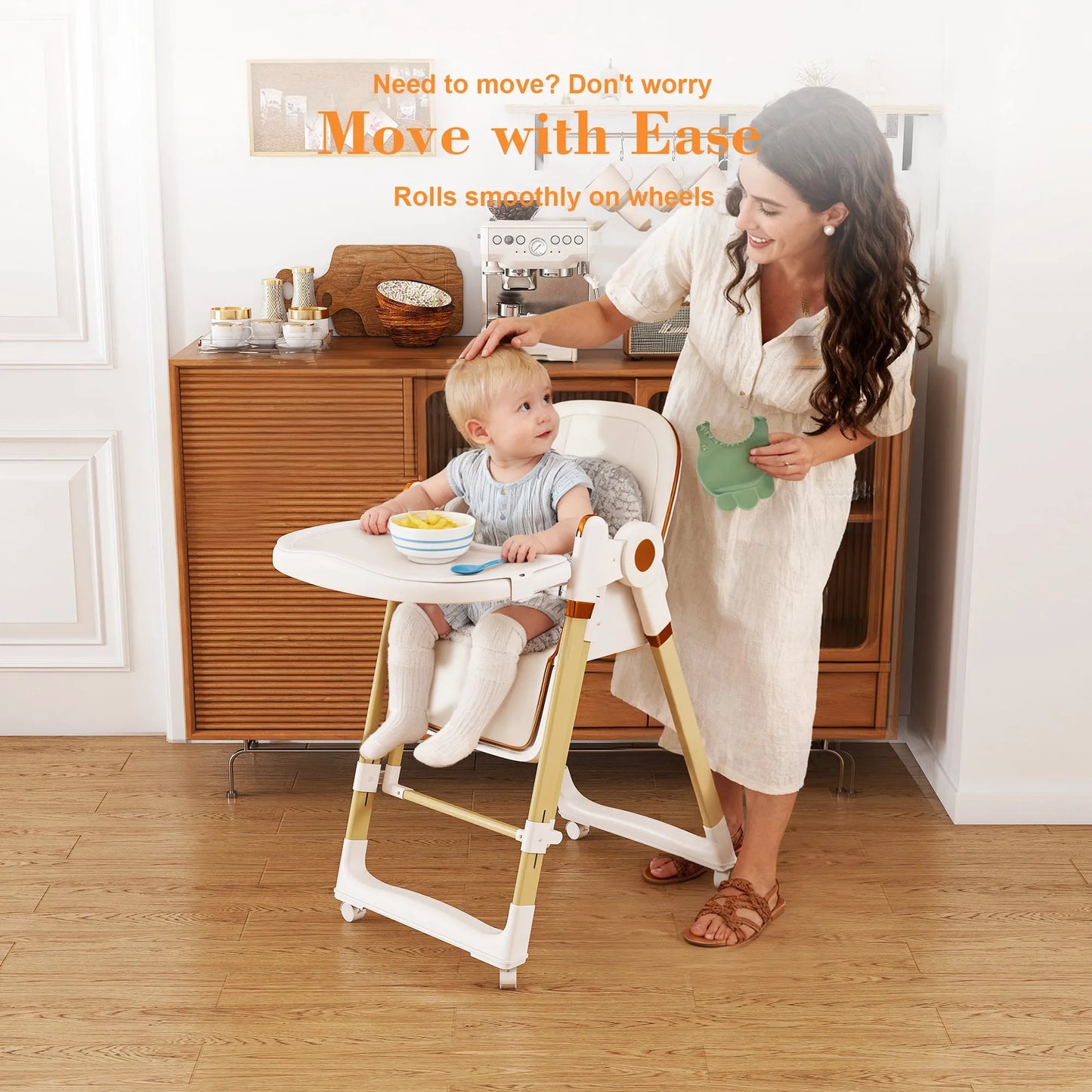 Convertible Baby High Chair to Rocker with 5-Point Harness, Foldable Infant Feeding Chair in White with Removable 2-Tier Easy-Clean Tray for 6M-3Yrs – view 10