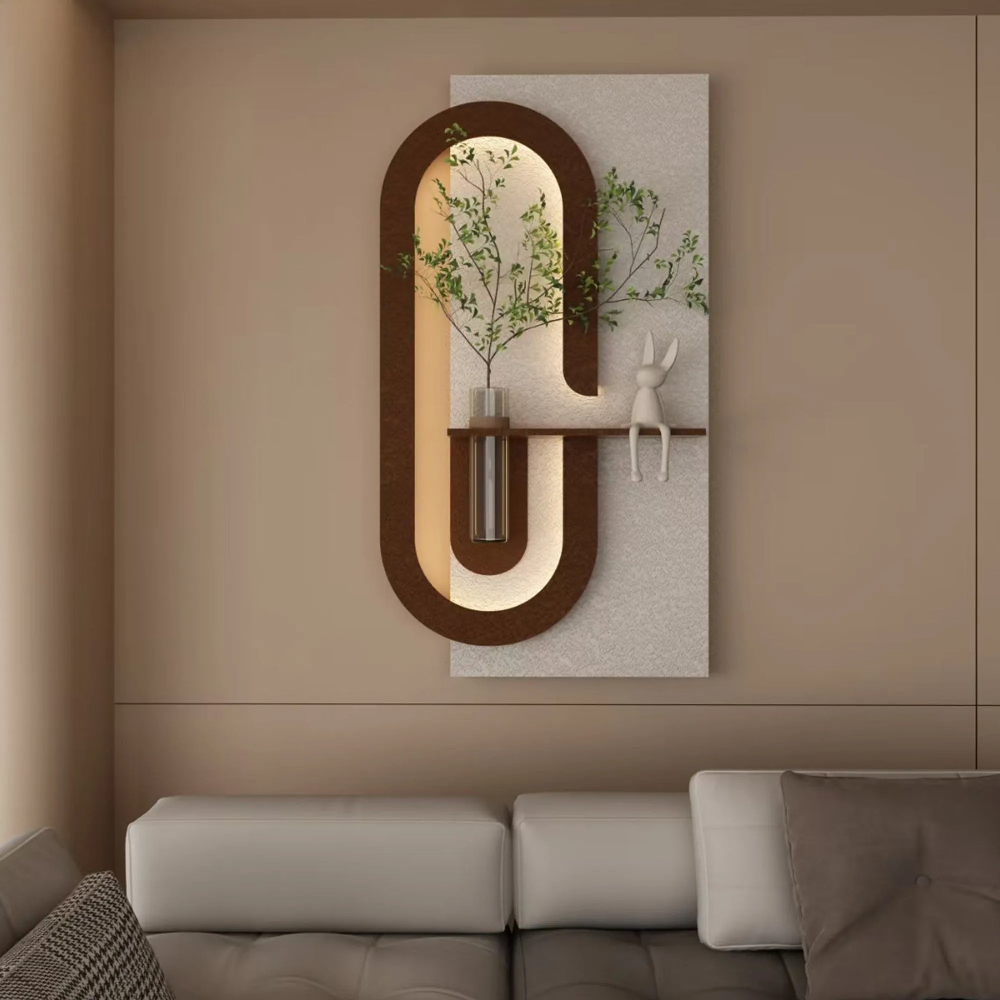 Adjustable LED Sandstone Wall Decor with Simulated Green Plants - 3D Art Sculpture, Glass Vase & Rabbit Statue, Remote Control – view 10
