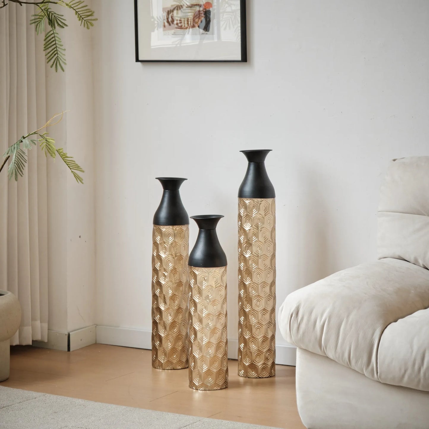 Floor Metal Vases Decorated White Metal Vases Set of 3 Gorgeous Home Decoration Large Glazed Metal Vases 24.8in/29in/33.8in Height – view 10
