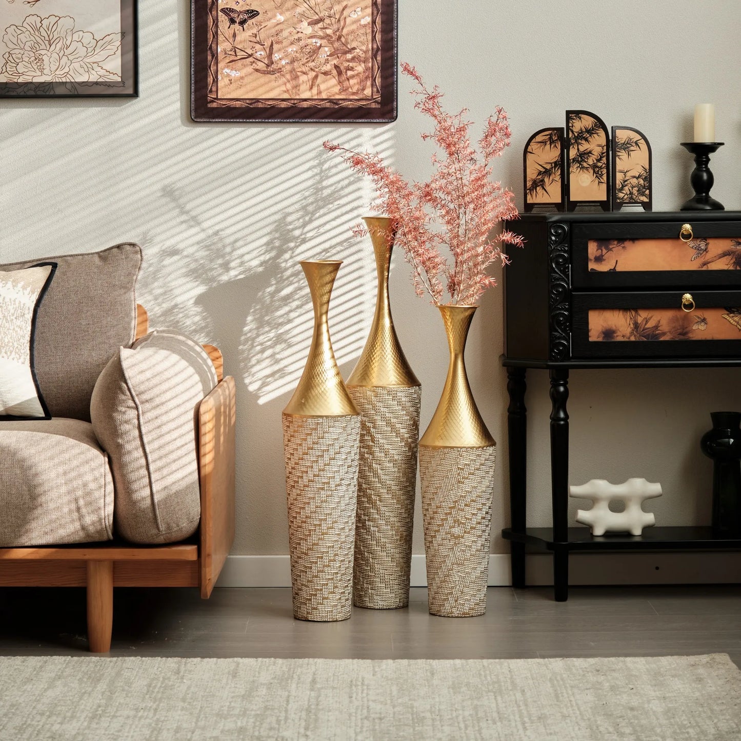 Floor Metal Vase Modern Style Decoration Home Woven Pattern Metal Vase 3-piece Set Gorgeous Home Decoration Large Glazed Metal Vase – view 10