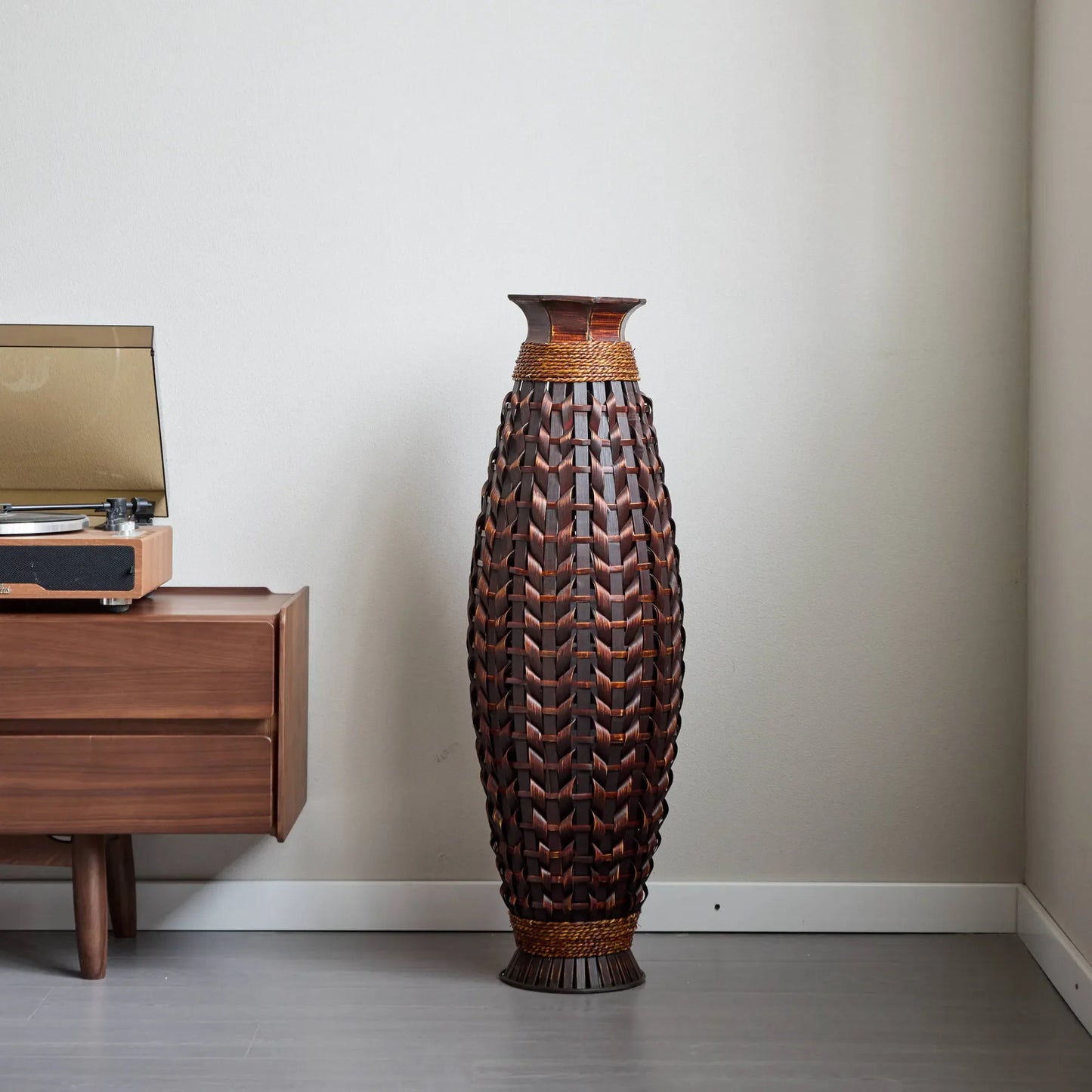 39-Inch Tall Hand-Woven Bamboo Floor Vase – Decorative Accent for Living Room, Entryway, or Hallway – Ideal for Dried or Silk Flower Arrangements – view 10