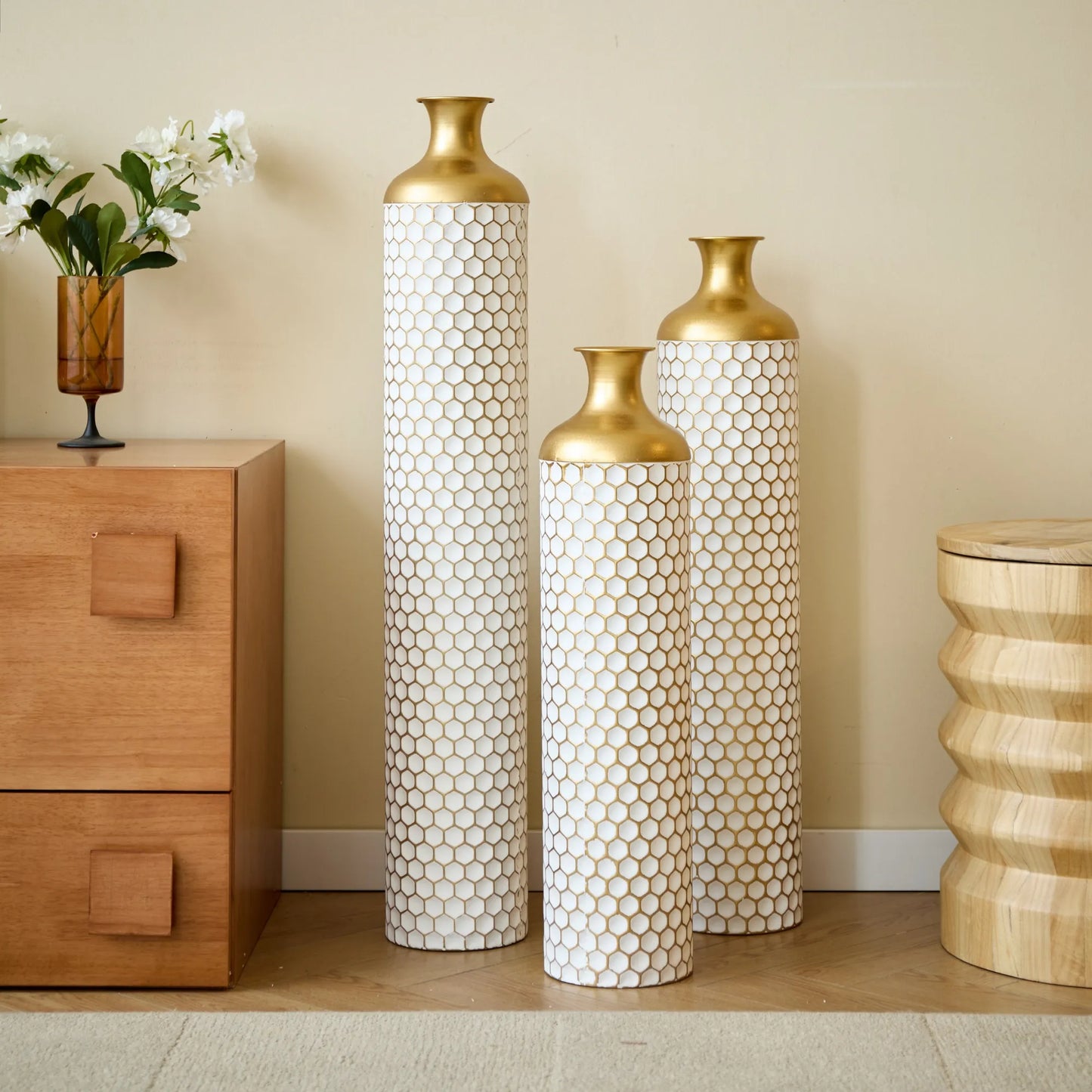 3-piece set gorgeous home decoration large glazed metal vase --Floor metal vase modern style decoration home droplet shaped white metal – view 10