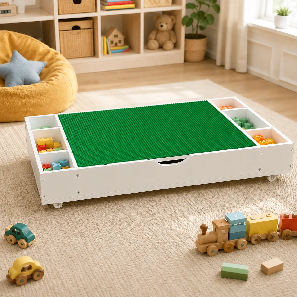 The 3 in 1 Reversible Kids Activity Table and Toy Organizer Compatible with Lego, Building Bricks & Whiteboard Play Table with City Road Map – view 10