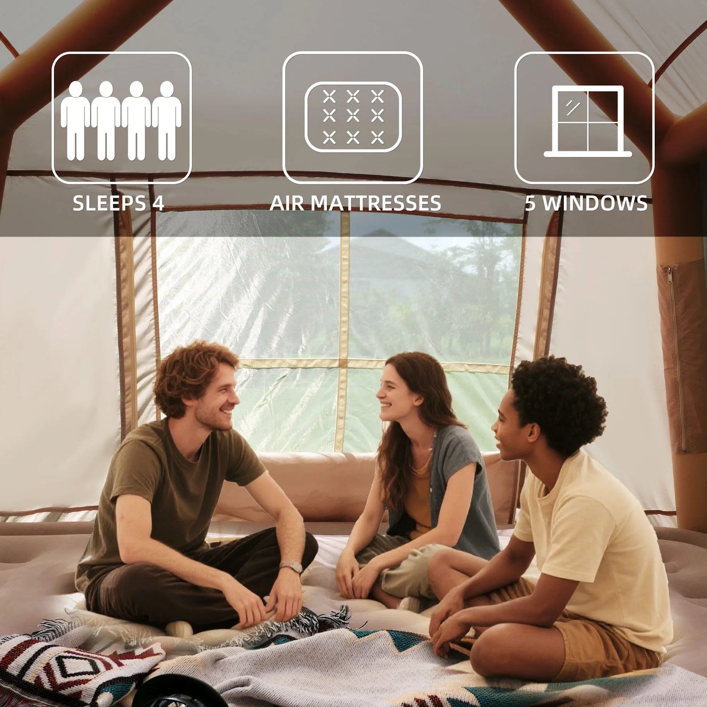 5.72m² Inflatable Camping Tent, Easy Setup 4 Season Windproof Glamping Tent with Mesh Windows & Pump, Outdoor Cotton Tent – view 10