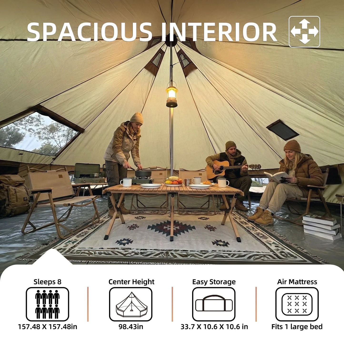 4 Season Bell Tent 13.1FT, Beige Waterproof Glamping Yurt Tent with Stove Jack, Fits 8 People Family Camping Tent for Outdoor Parties & Camping – view 10