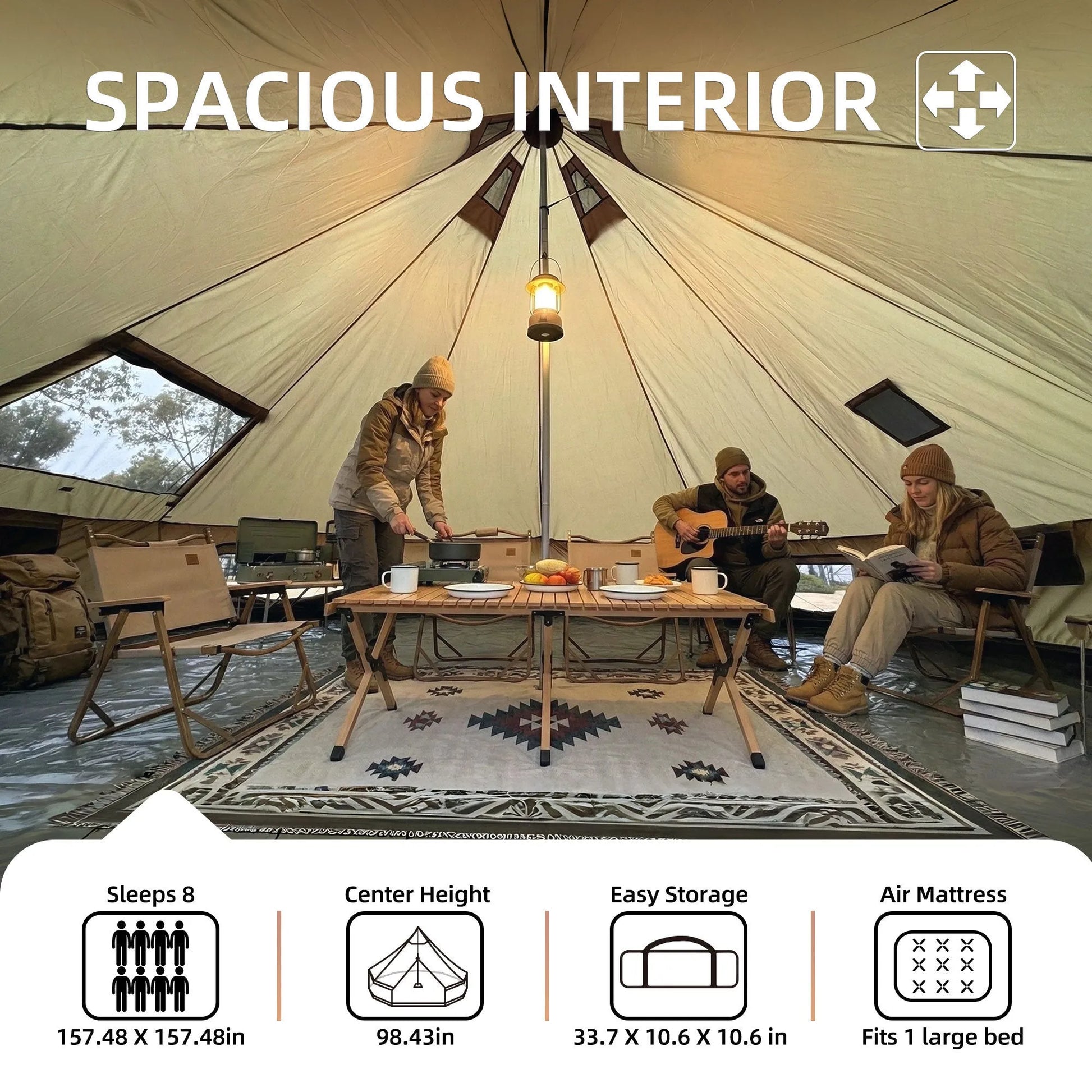 4 Season Bell Tent 13.1FT, Beige Waterproof Glamping Yurt Tent with Stove Jack, Fits 8 People Family Camping Tent for Outdoor Parties & Camping – view 10