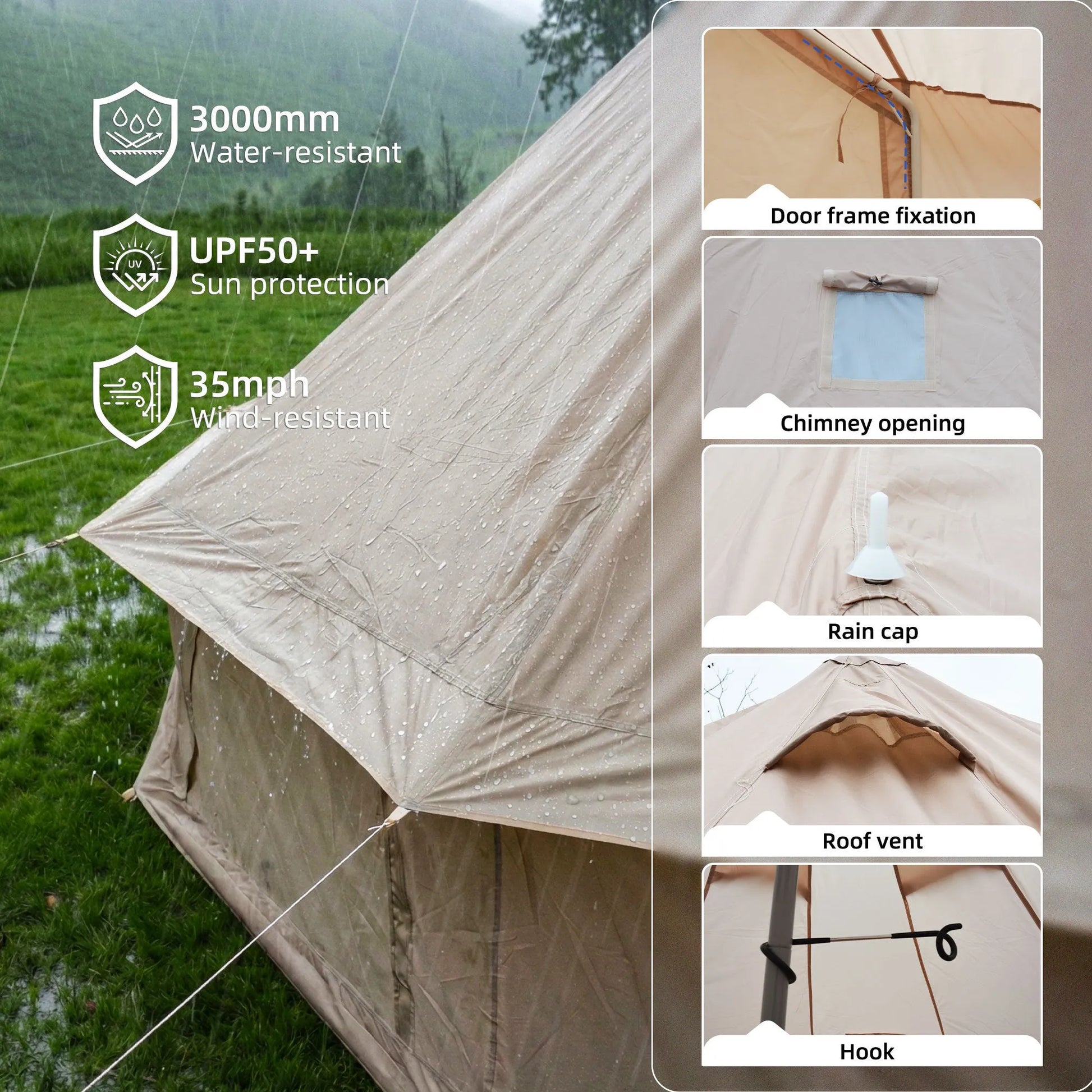 4 Season Bell Tent 16.4FT, Beige Waterproof Glamping Yurt Tent with Stove Jack, Fits 10 People Family Camping Tent for Outdoor Parties & Camping – view 10