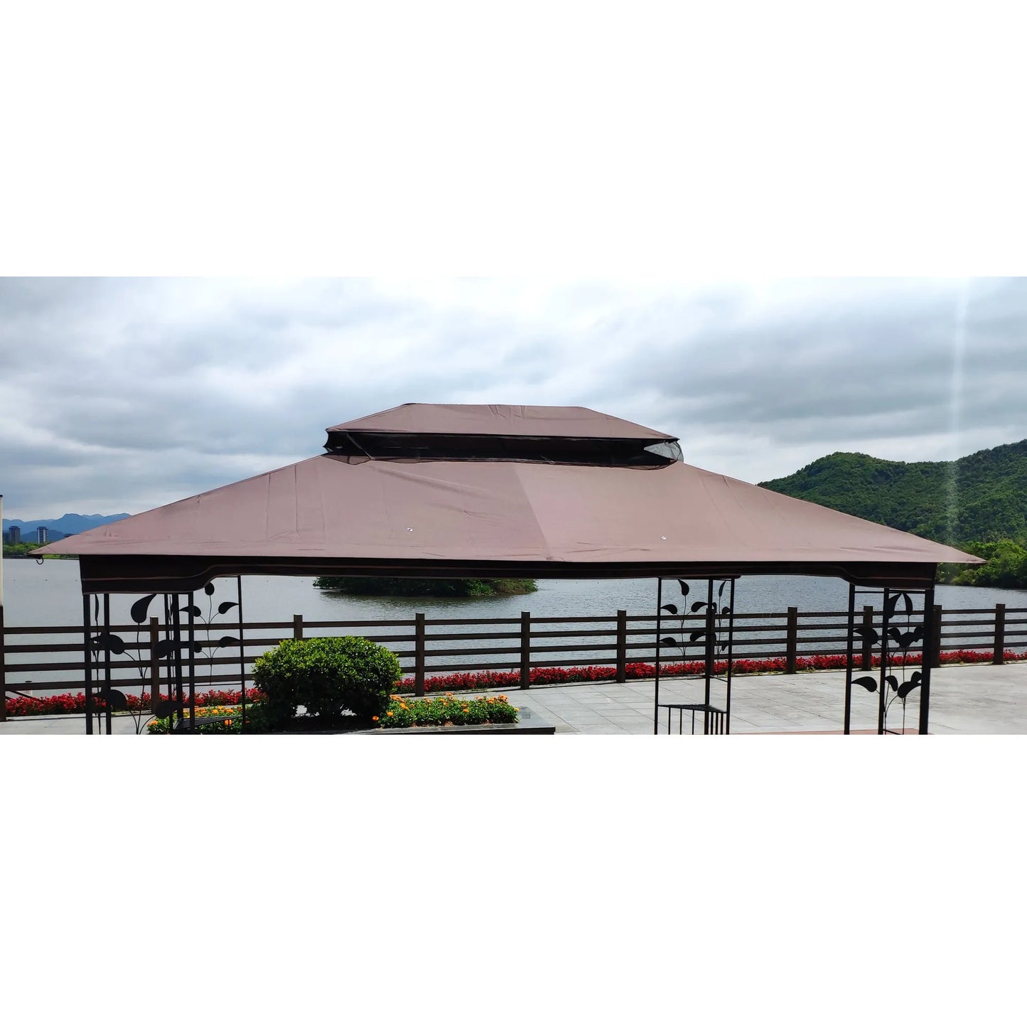 13x10 Ft Patio Double Roof Gazebo Replacement Canopy Top Fabric,Brown – view 10