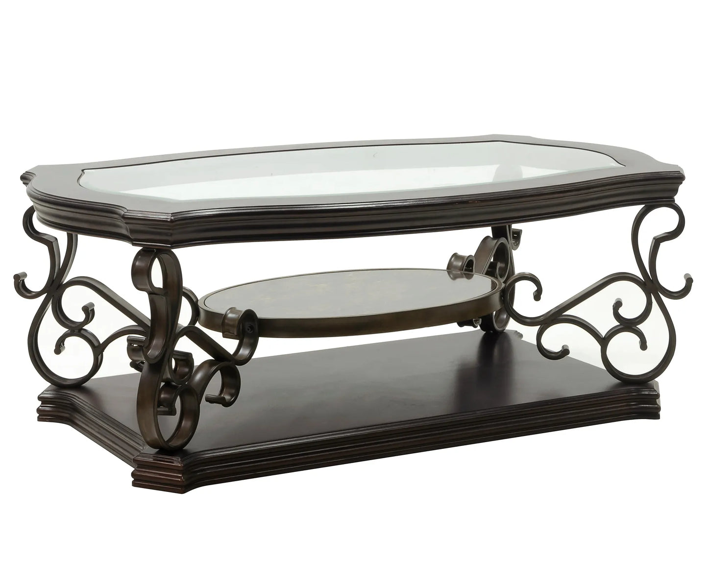 Cocktail Table, Glass table top, MDF W/marble paper middle shelf, powder coat finish metal legs. (52'Lx32'Wx20.3'H) – view 10