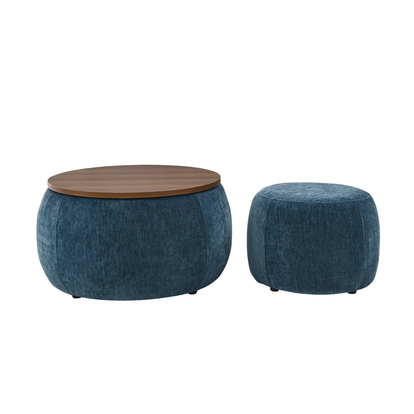 Dark Blue Round Storage Ottoman with 2 in 1 Function as End Table and Ottoman, Eucalyptus Wood and Foam, 25'x25'x14.7' – view 10