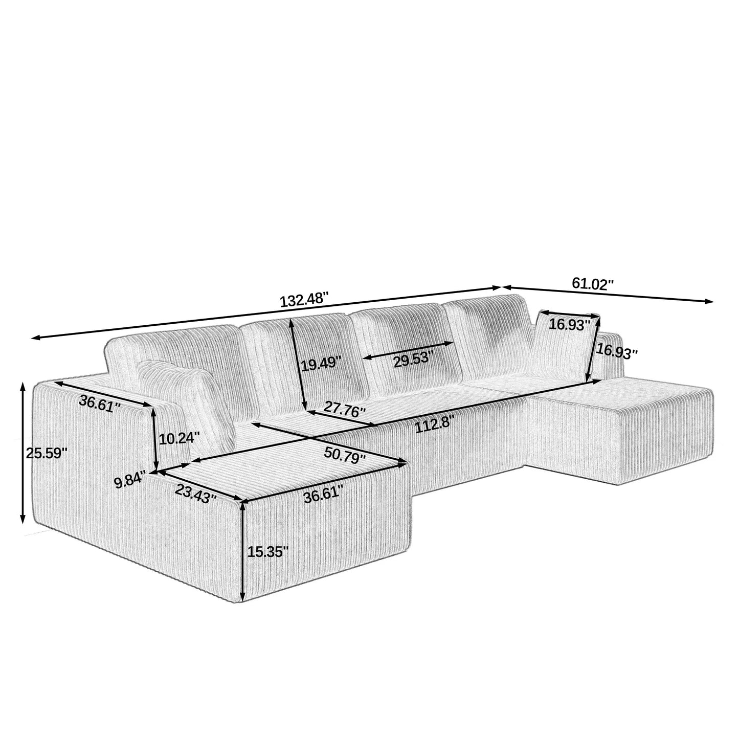 U shape Modular Sectional Sofa, Compressed Sectional Sofa Modern Minimalist Style Corduroy Couch, Sleeper Sofa for Living Room, Bedroom, Comfy – view 10