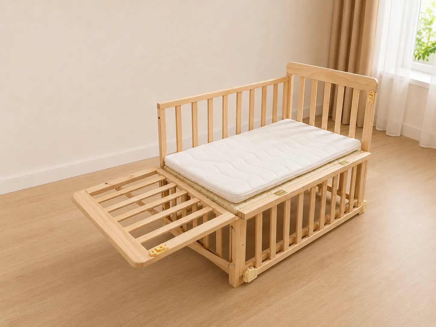 Solid Wood Baby Bassinets Wooden Bedside Bassinet Portable Extendable Mini Baby Crib 3 Adjustable Heights with Mattress for Newborns – view 10