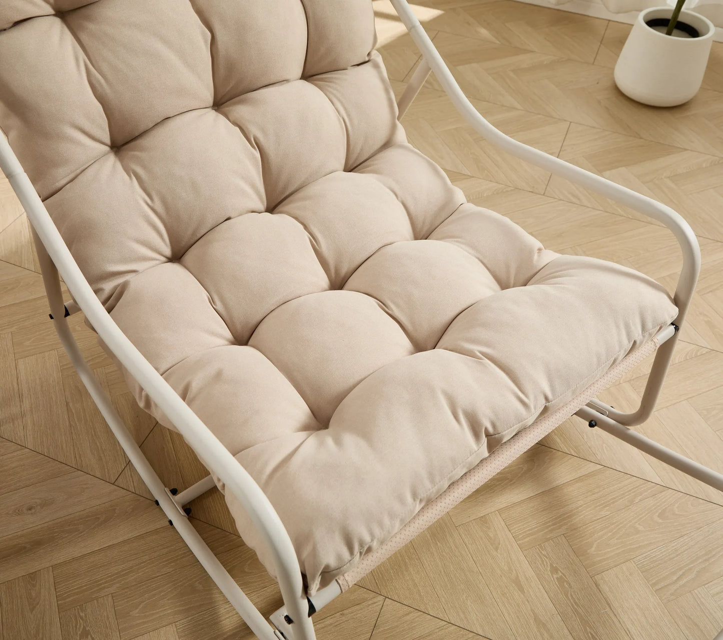 Outdoor Rocking Chair, Comfy Cushion, with Soft Thick Cushion,for Living Room, Bedroom, Reading Room, Beige Frame with Beige Cushion – view 10