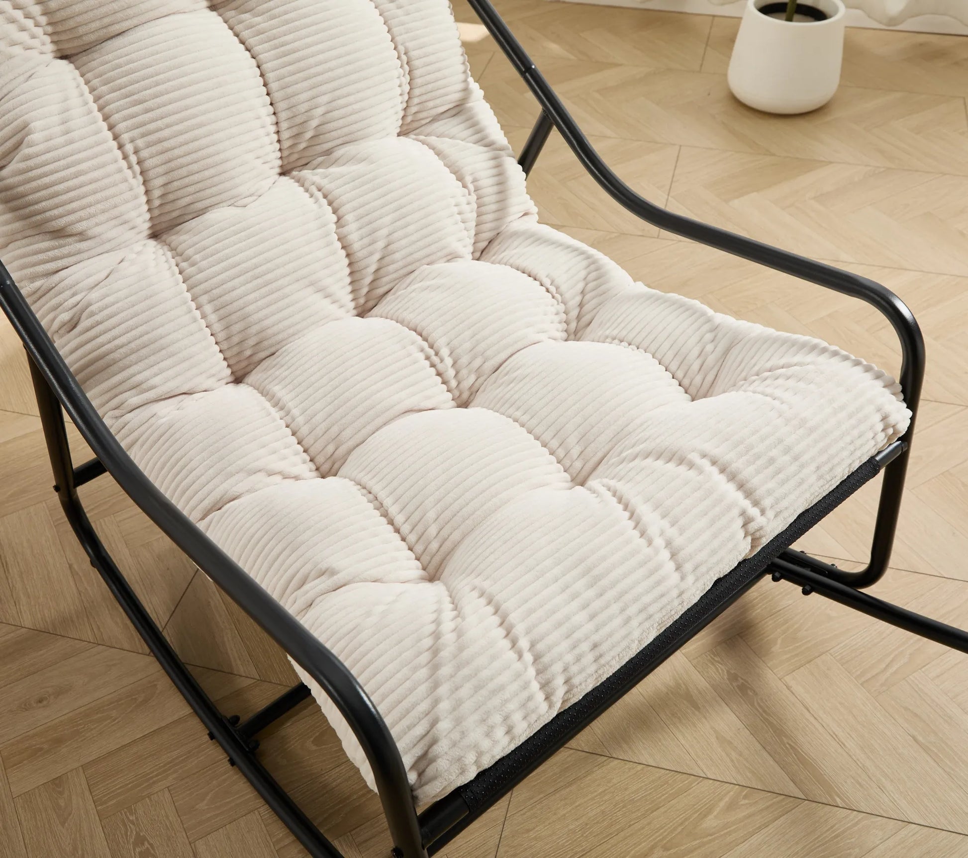 Outdoor Rocking Chair, Comfy Cushion, with Soft Thick Cushion,for Living Room, Bedroom, Reading Room, Black Frame with White Cushion – view 10
