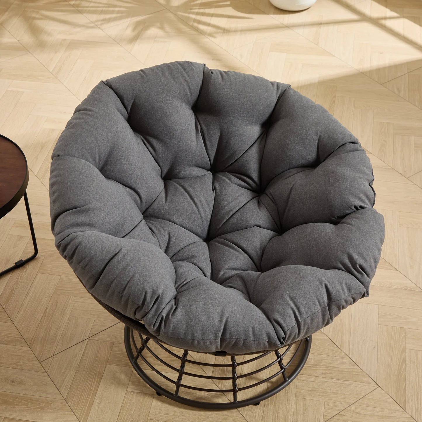 Comfortable Ergonomic Wicker Papasan Chair, 360° Swivel Indoor Outdoor Rattan Chair with Soft Thick Cushion, Ideal for Living Room, Bedroom, Reading – view 10