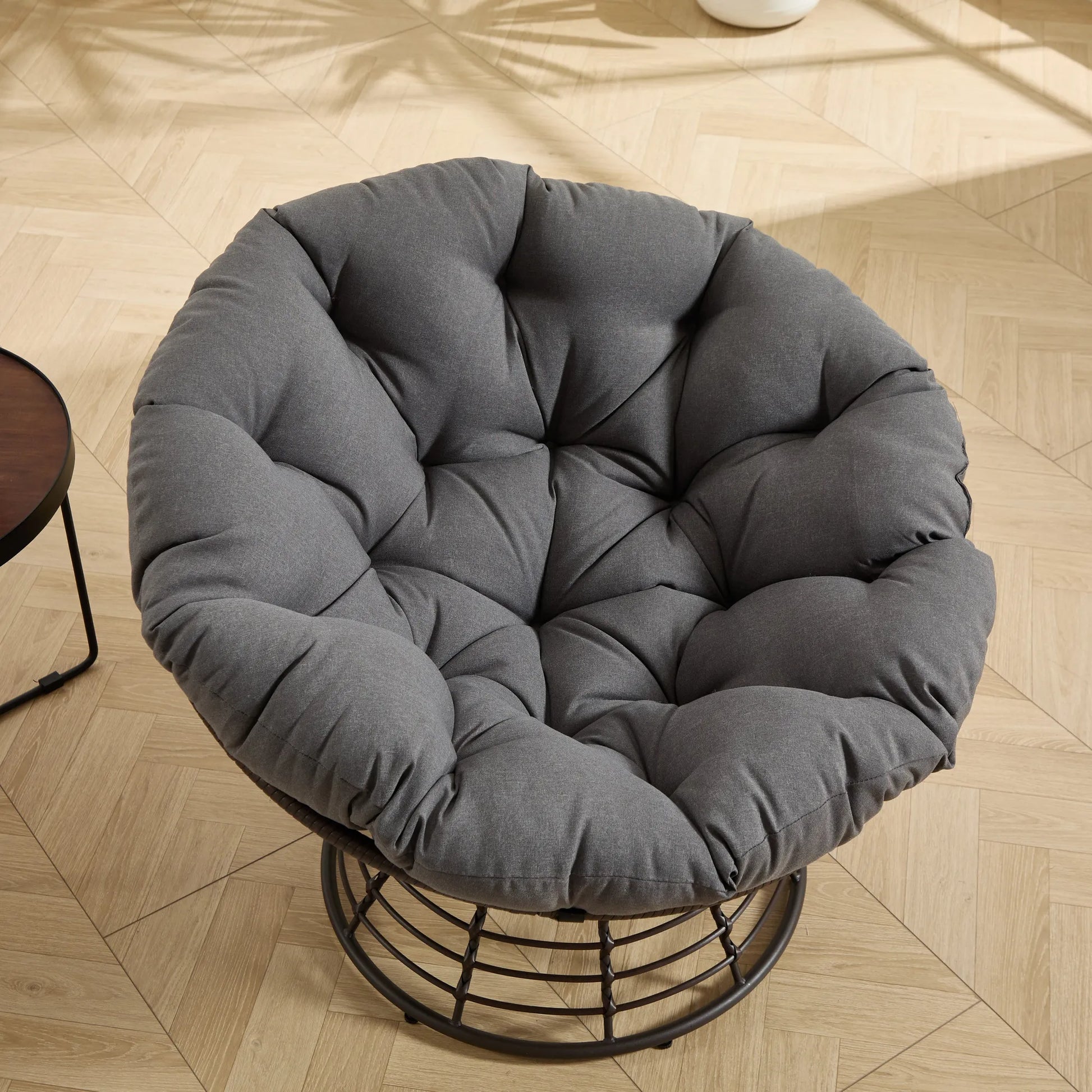 Comfortable Ergonomic Wicker Papasan Chair, 360° Swivel Indoor Outdoor Rattan Chair with Soft Thick Cushion, Ideal for Living Room, Bedroom, Reading – view 10