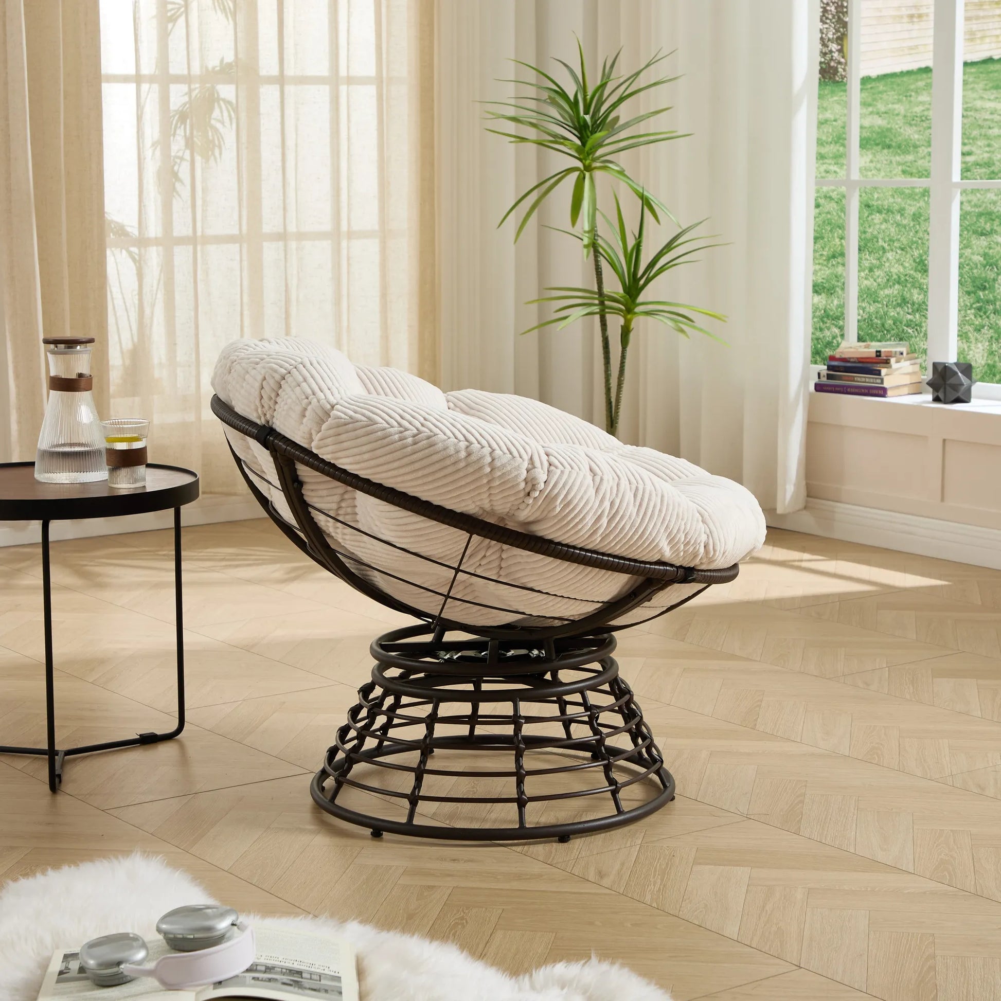 Comfortable Ergonomic Wicker Papasan Chair, 360° Swivel Indoor Outdoor Rattan Chair with Soft Thick Cushion, Ideal for Living Room, Bedroom, Reading – view 10
