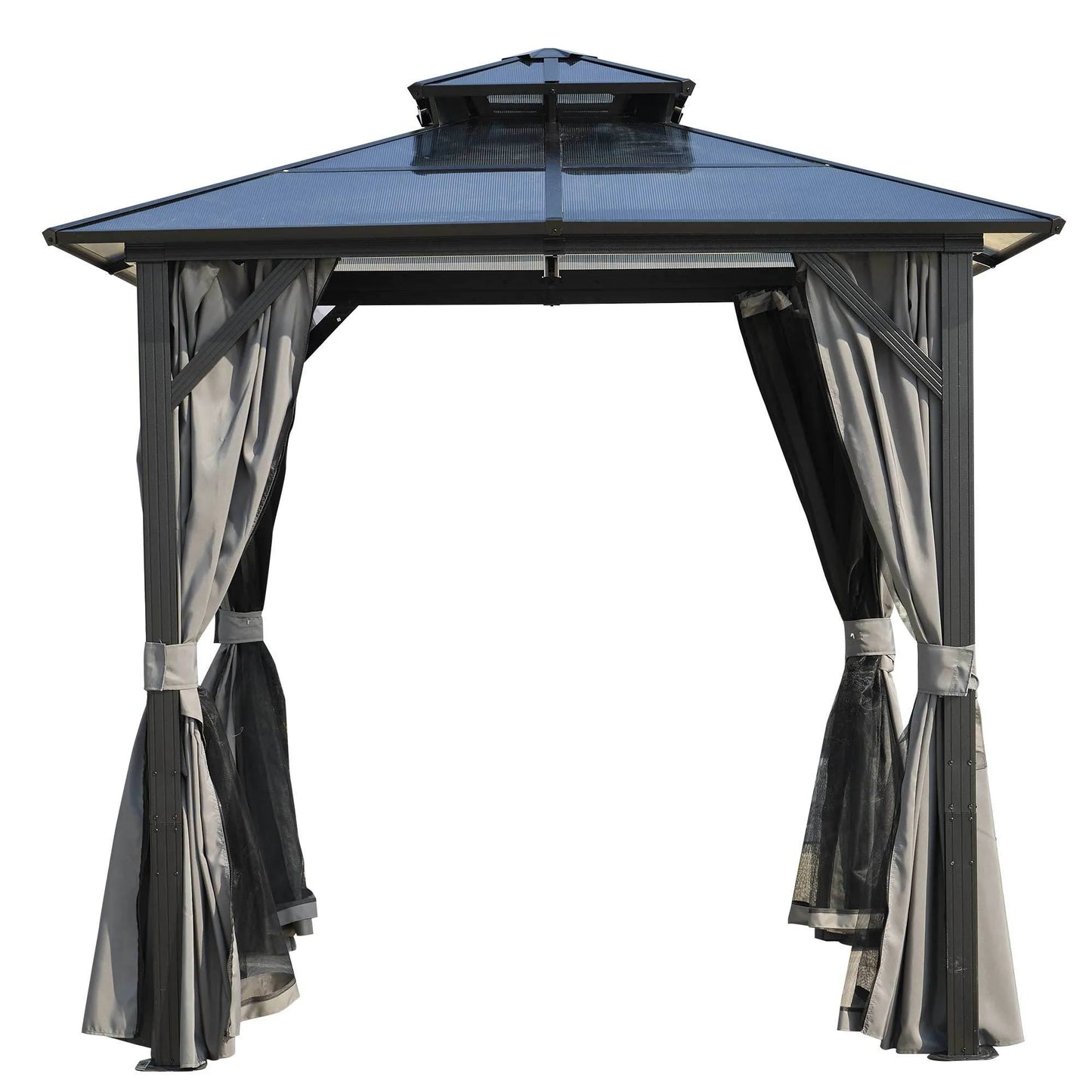 Outdoor Grill Gazebo 8 x 8FT, Hardtop BBQ Gazebo with UV-Resistant Polycarbonate Roof & Storage Hooks for Patio, Lawn, Garden – view 10