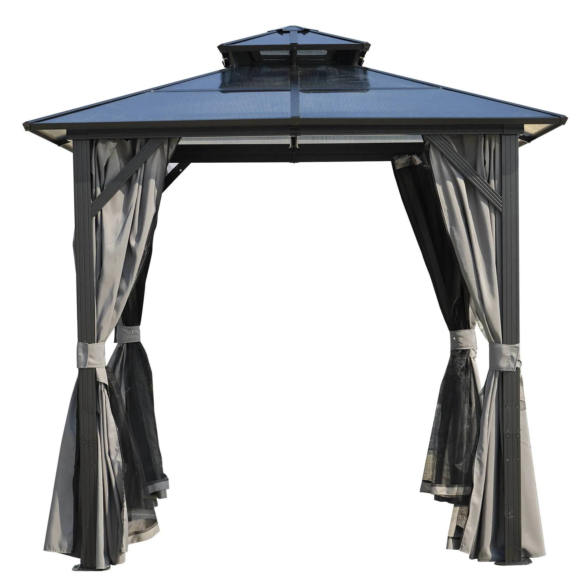 Outdoor Grill Gazebo 8 x 8FT, Hardtop BBQ Gazebo with UV-Resistant Polycarbonate Roof & Storage Hooks for Patio, Lawn, Garden – view 10