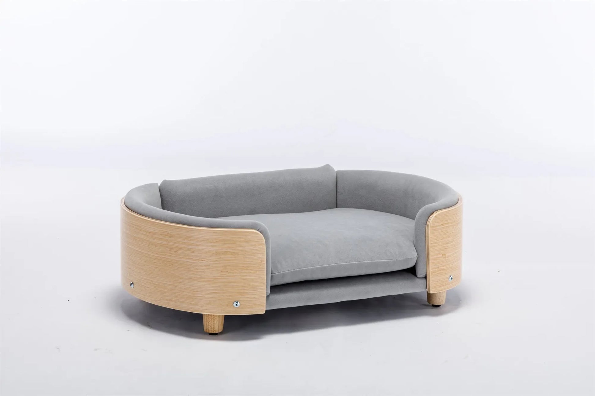 Scandinavian style Elevated Dog Bed Pet Sofa With Solid Wood legs and Bent Wood Back, Velvet Cushion,Mid Size Light Grey – view 10