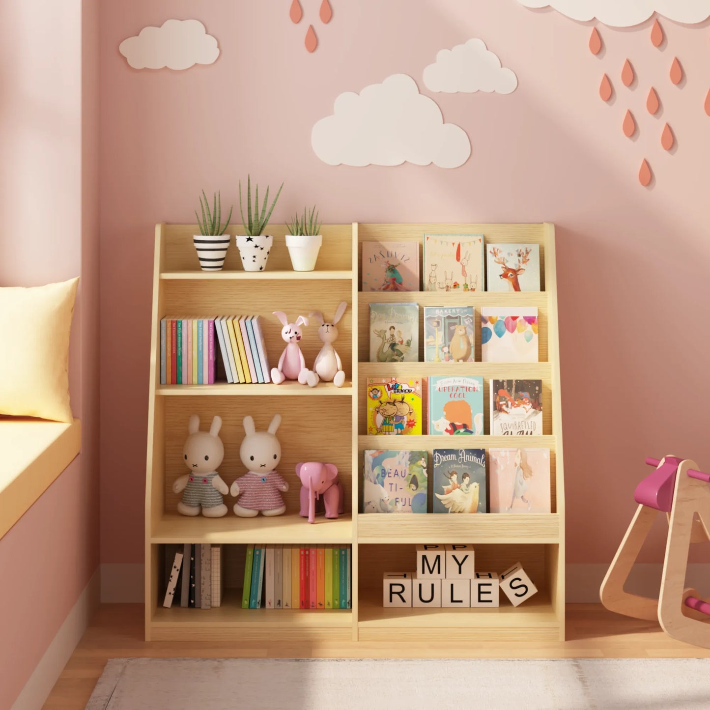 Kids Bookshelf and Toy Storage Organizer, Multifunctional 4 Tier Wooden Kids Book Shelf with Bookcase Display Stand in Kids Room Playroom Nursery for – view 10