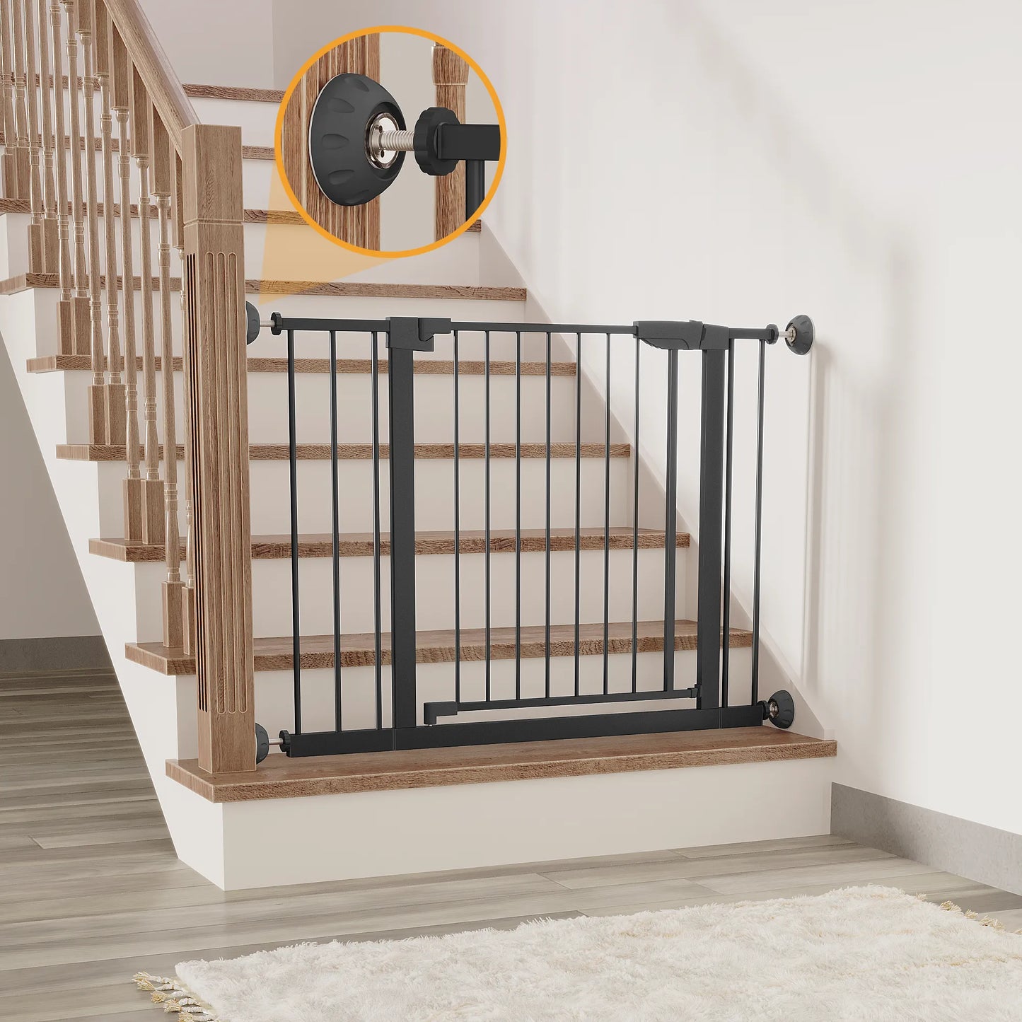 29.5-45.3' Wide Baby Gate with wall protector for Stairs, Dog Gate Indoor for Doorways, No Drilling Pressure Mounted Pet Gates for Kids, Easy Walk – view 10