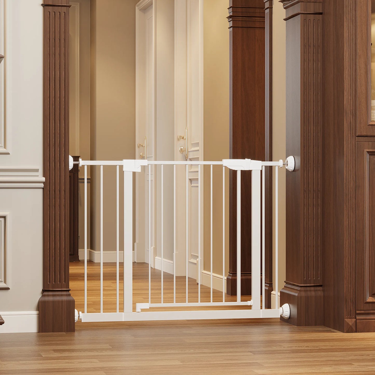 29.5-45.3' Wide Baby Gate with wall protector for Stairs, Dog Gate Indoor for Doorways, No Drilling Pressure Mounted Pet Gates for Kids, Easy Walk – view 10