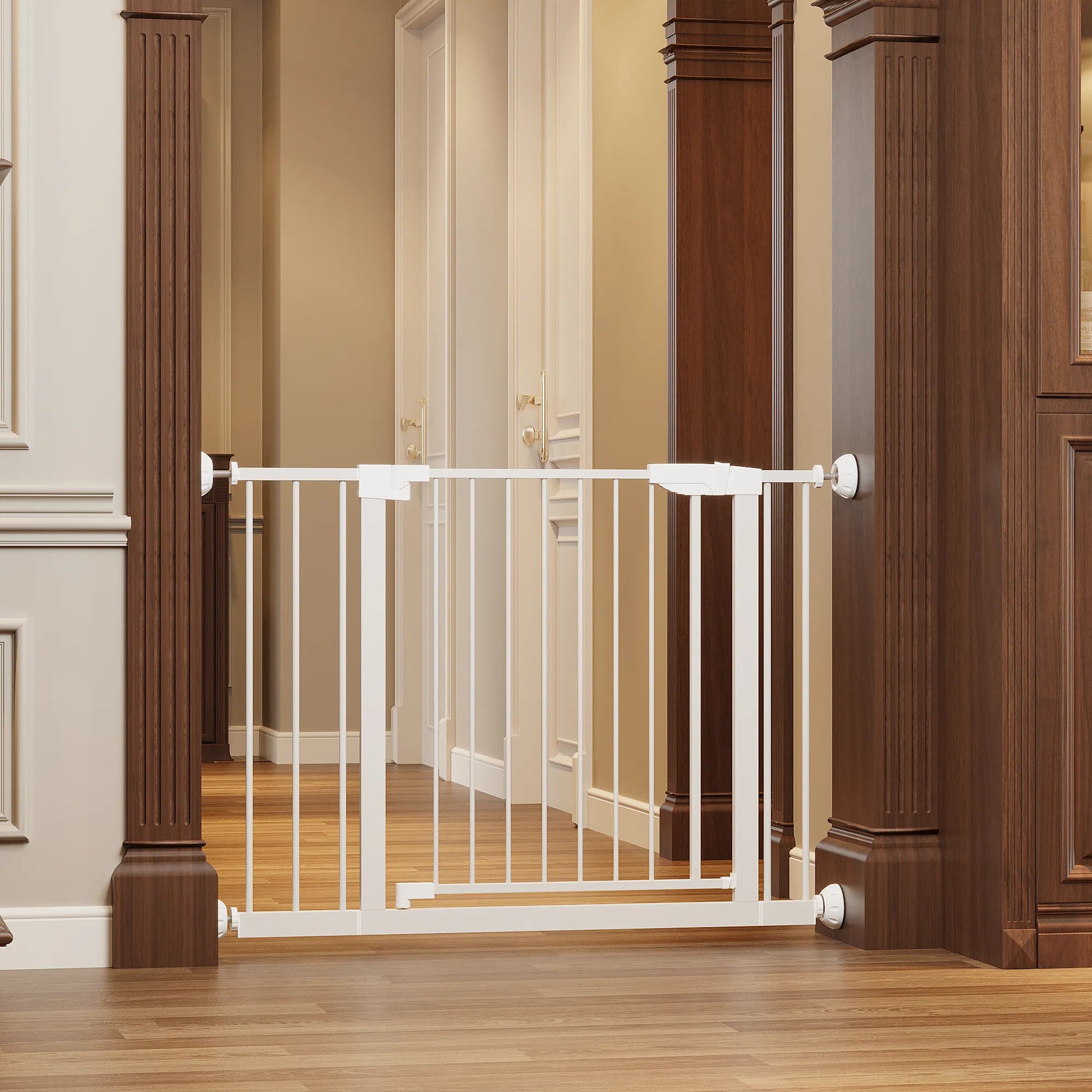 29.5-45.3' Wide Baby Gate with wall protector for Stairs, Dog Gate Indoor for Doorways, No Drilling Pressure Mounted Pet Gates for Kids, Easy Walk – view 10