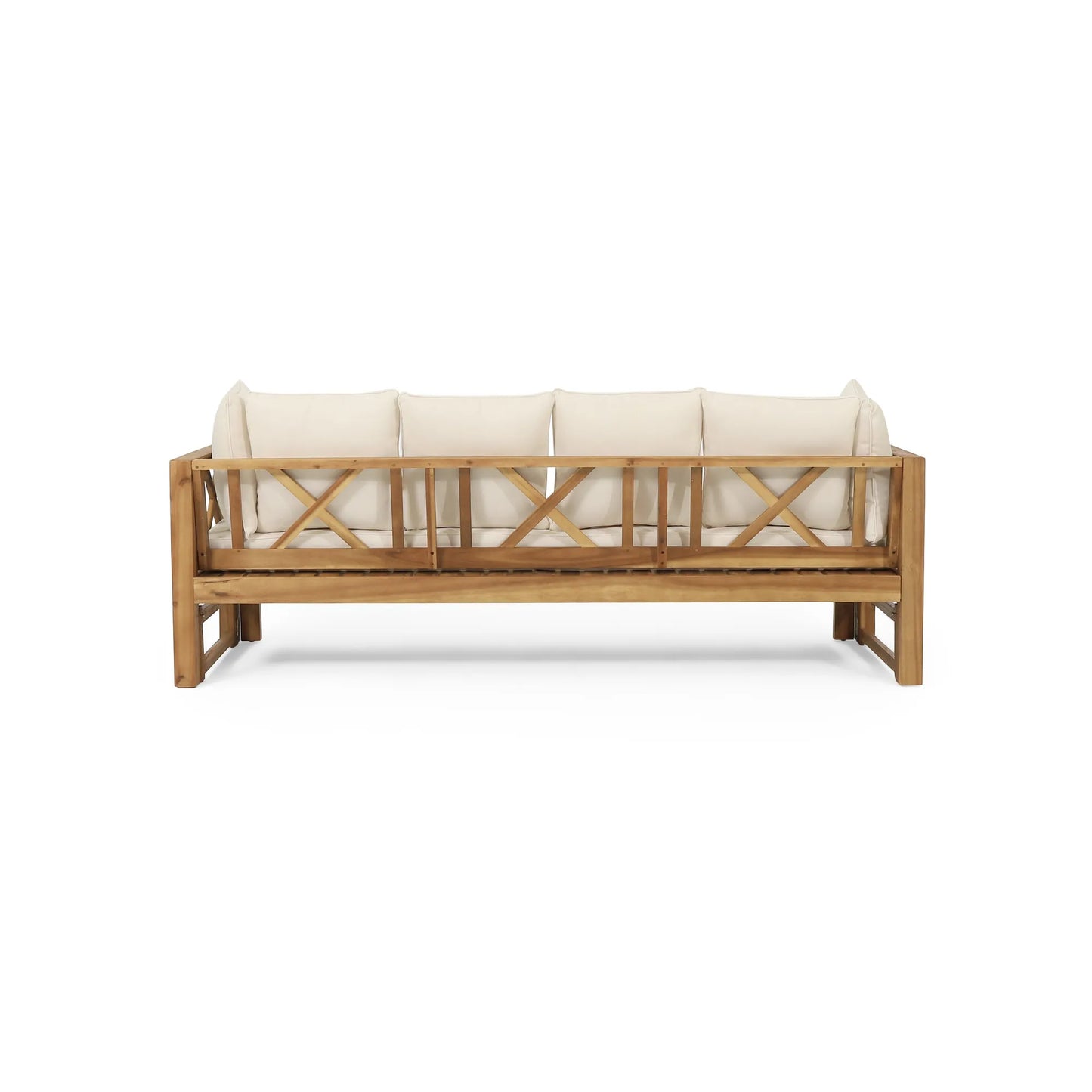Outdoor Extendable Acacia Wood 3 Seater Sofa, Upholstered Cushion Couch, Daybed Sofa Chair, Spacious Seating Lounge Chair, Patio Daybed Sofa for – view 11