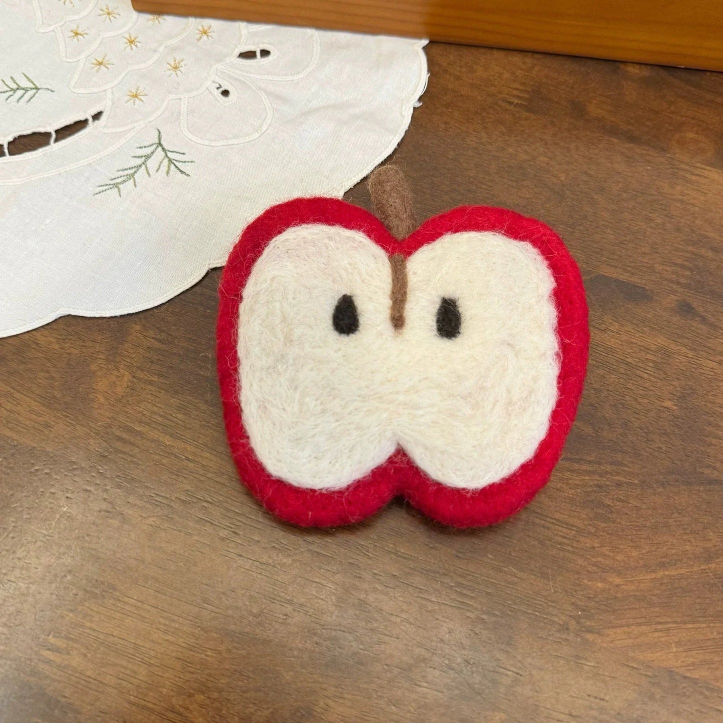 Handmade Apple Slice 12x10 cm Wool Felt Coaster