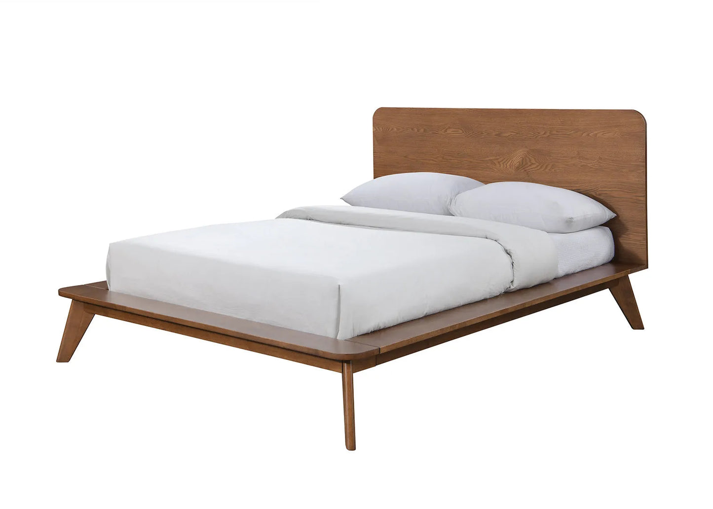 Platform Bed Walnut Color 3pc Bedroom Set King Size Bed 2x Nightstands Wooden Mid-Century Modern Style – view 11