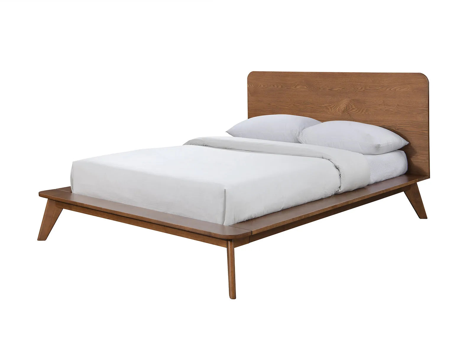 Platform Bed Walnut Color 3pc Bedroom Set King Size Bed 2x Nightstands Wooden Mid-Century Modern Style – view 11