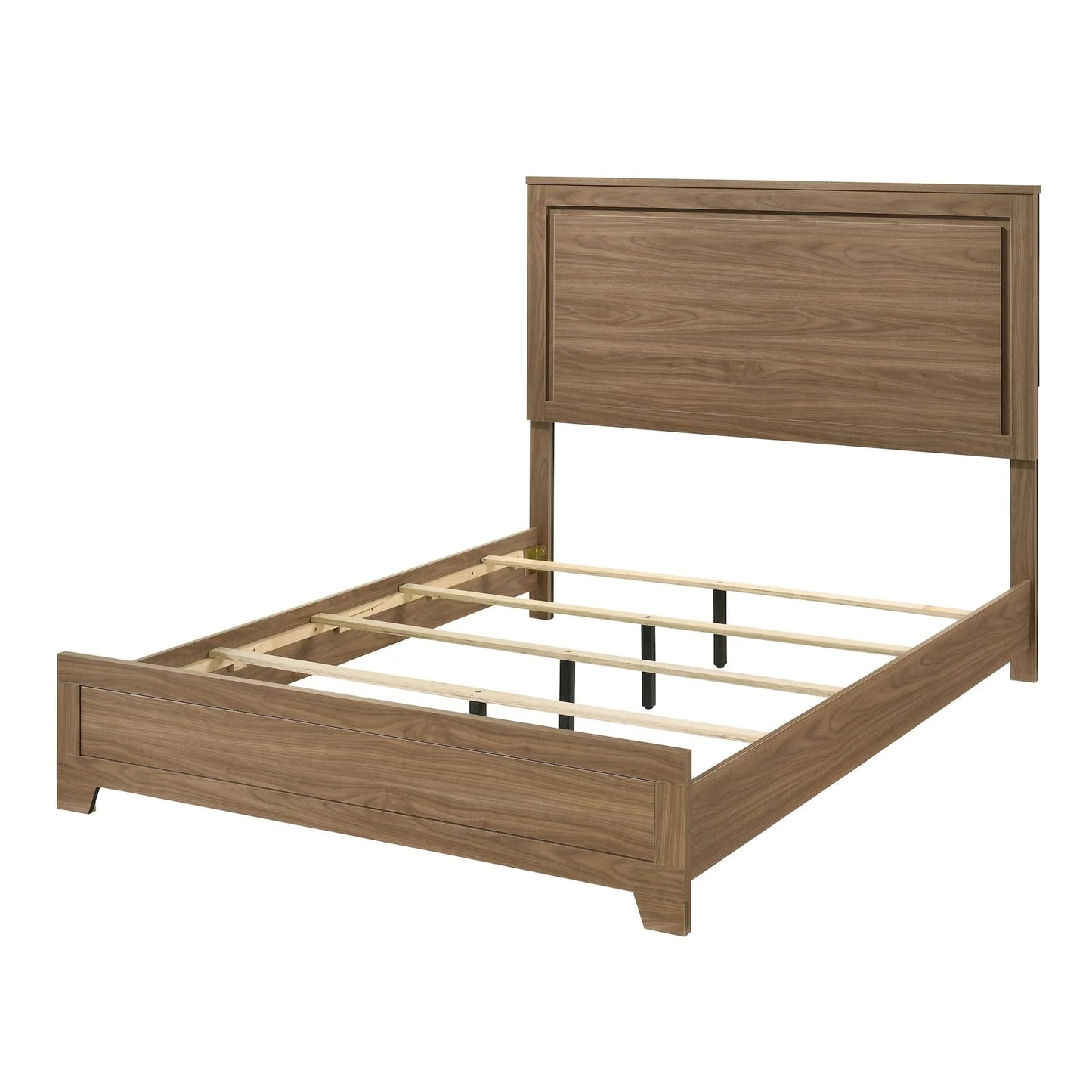 Walnut / Chestnut 3pc Set Queen Size Bed Dresser And Mirror Panel HB Bedroom Furniture Wooden Transitional – view 11